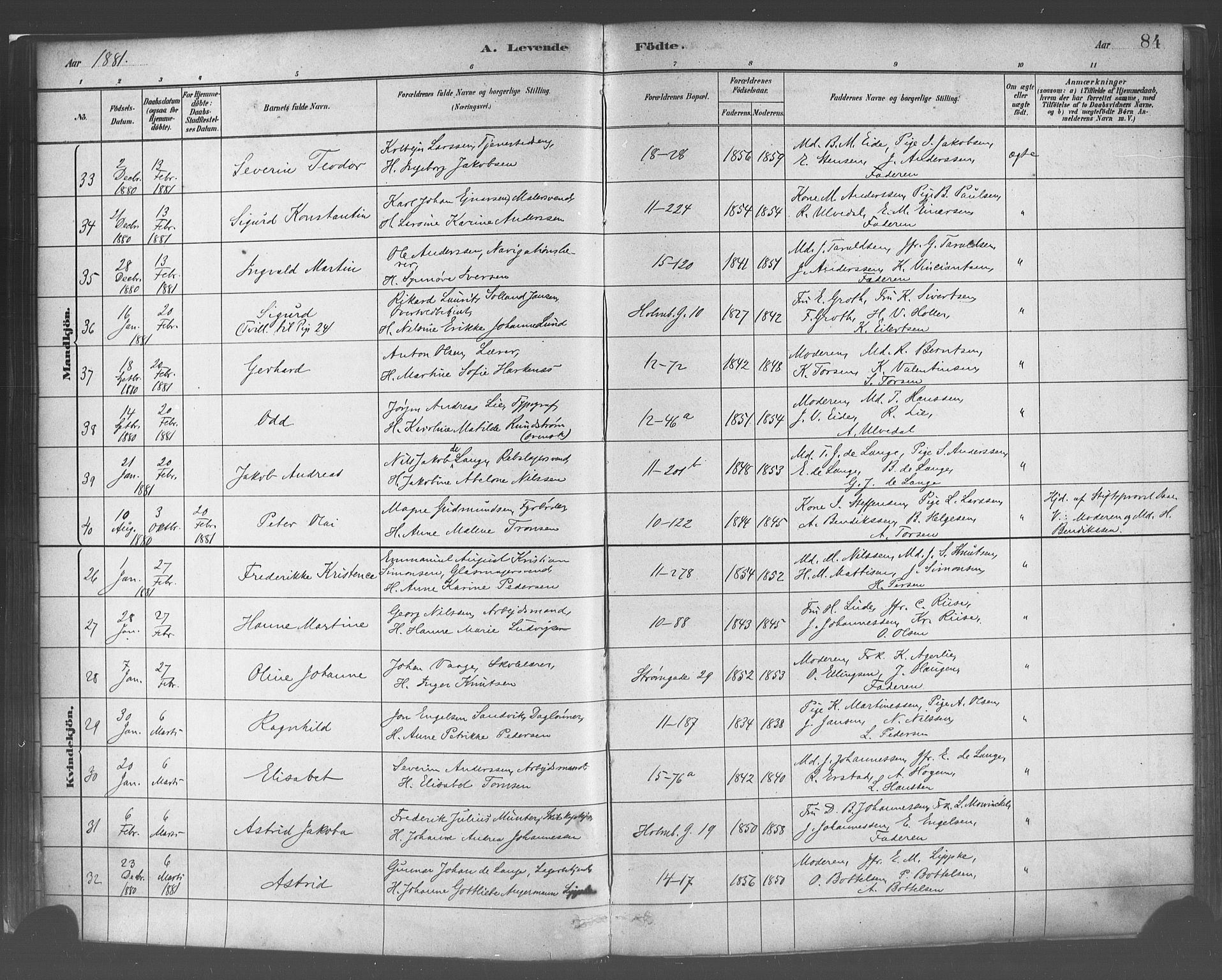 Domkirken sokneprestembete, AV/SAB-A-74801/H/Haa/L0023: Parish register (official) no. B 6, 1879-1887, p. 84