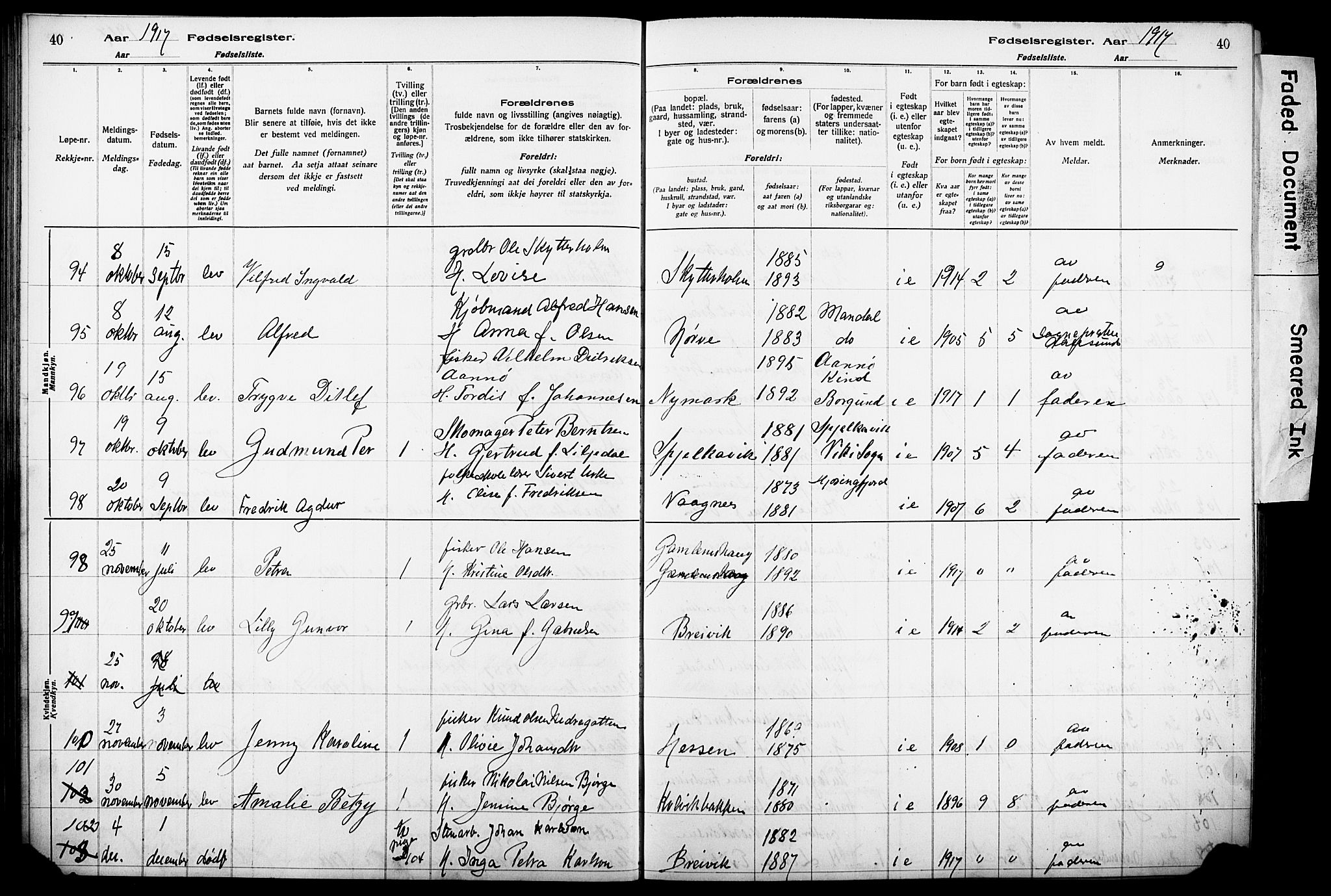 Ministerialprotokoller, klokkerbøker og fødselsregistre - Møre og Romsdal, SAT/A-1454/528/L0442: Birth register no. 528.II.4.1, 1916-1924, p. 40