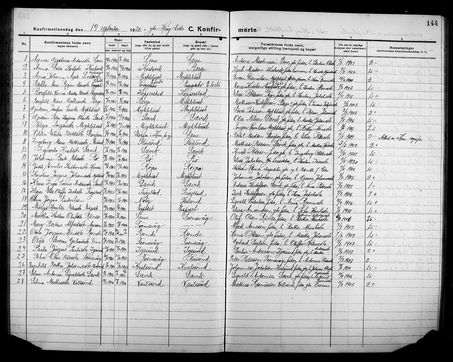 Ministerialprotokoller, klokkerbøker og fødselsregistre - Møre og Romsdal, AV/SAT-A-1454/507/L0084: Parish register (copy) no. 507C07, 1919-1932, p. 144