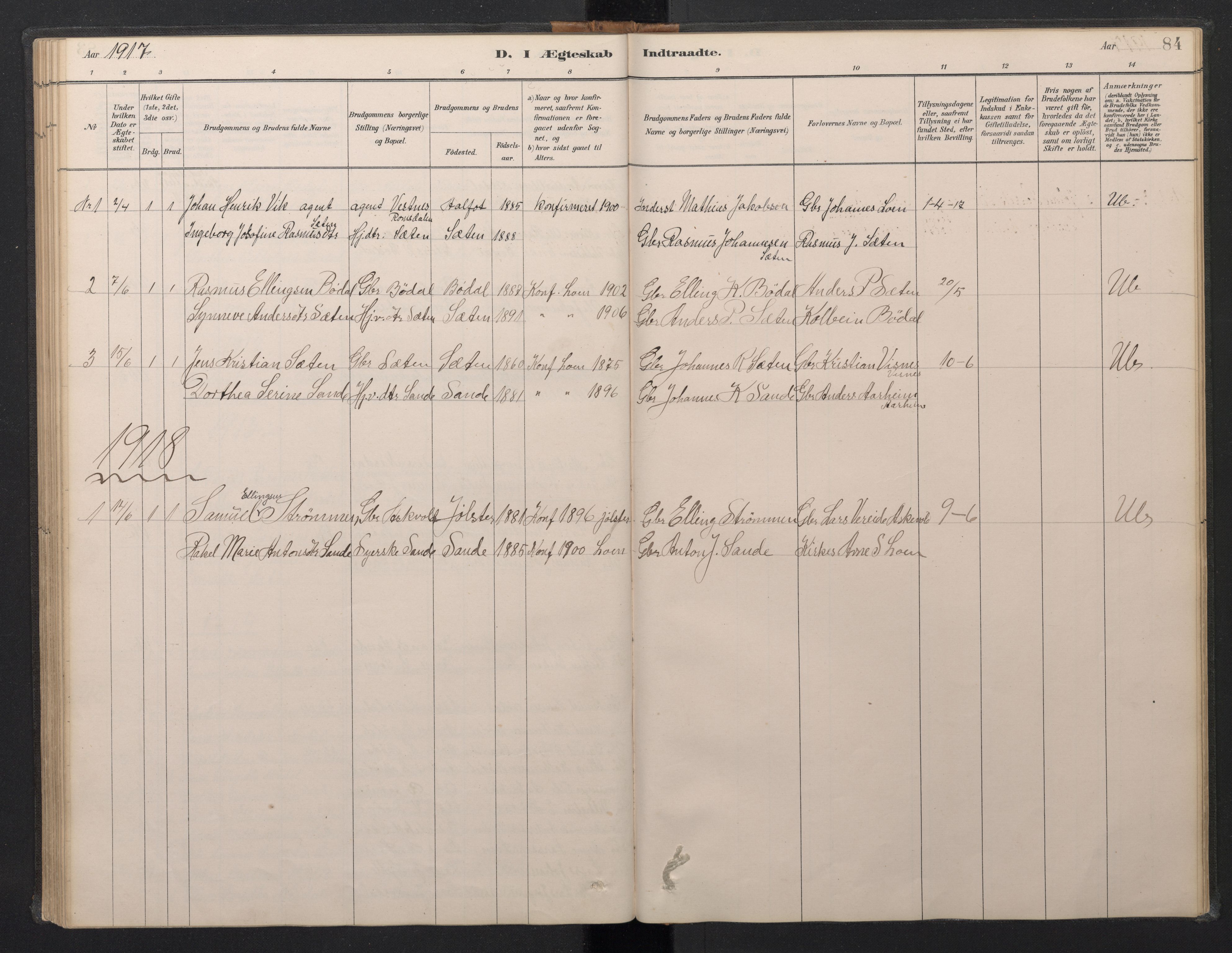 Stryn Sokneprestembete, AV/SAB-A-82501: Parish register (copy) no. B 3, 1881-1918, p. 83b-84a