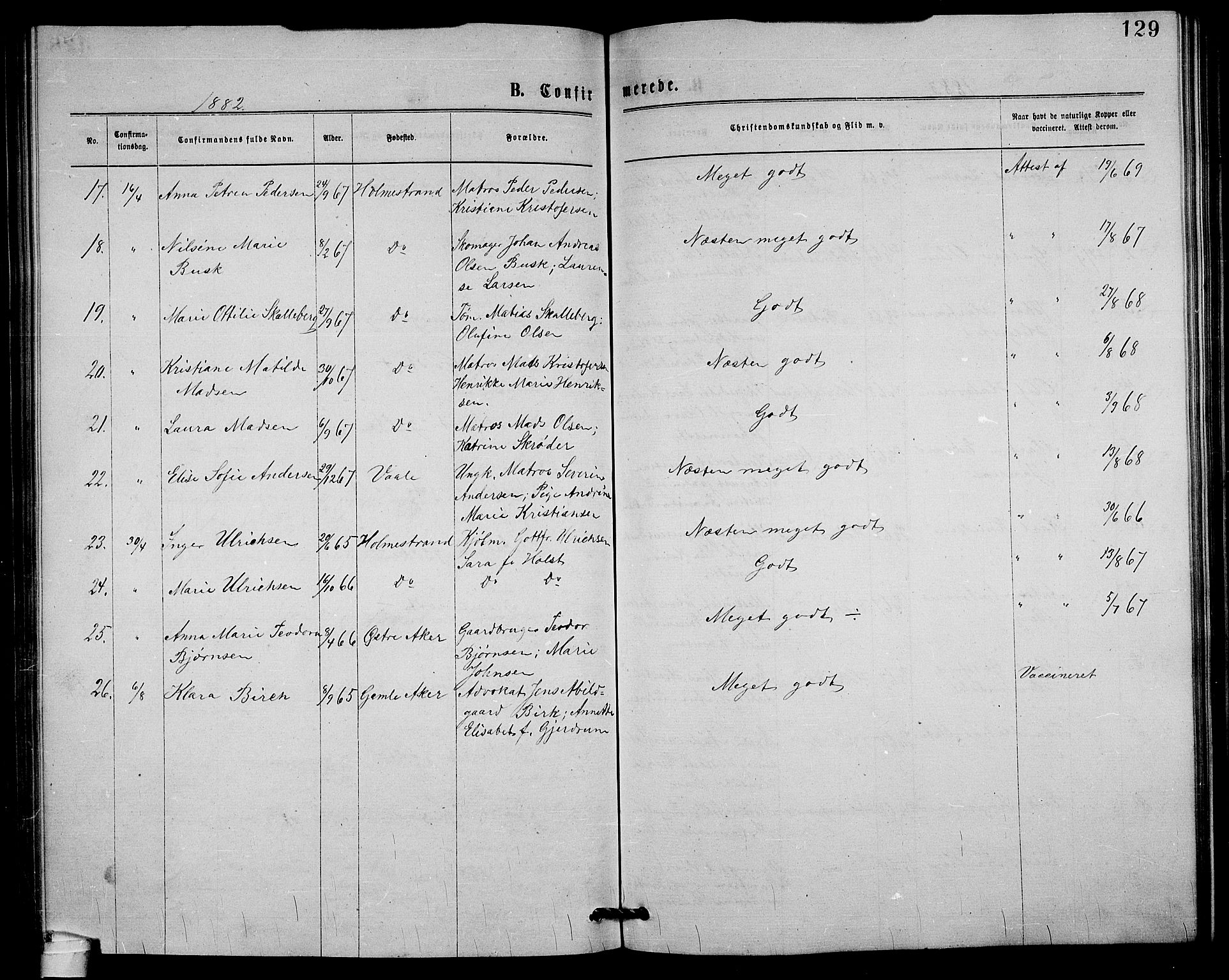 Holmestrand kirkebøker, AV/SAKO-A-346/G/Ga/L0004: Parish register (copy) no. 4, 1874-1888, p. 129