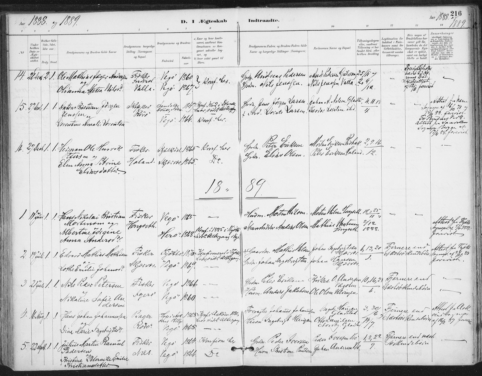 Ministerialprotokoller, klokkerbøker og fødselsregistre - Nordland, AV/SAT-A-1459/816/L0244: Parish register (official) no. 816A10, 1886-1903, p. 216