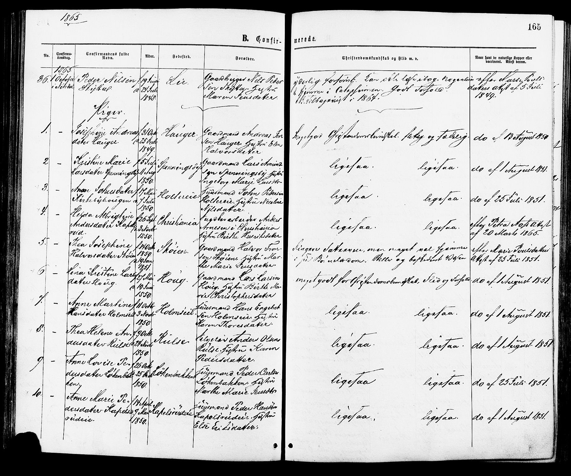 Nittedal prestekontor Kirkebøker, AV/SAO-A-10365a/F/Fa/L0006: Parish register (official) no. I 6, 1863-1878, p. 165