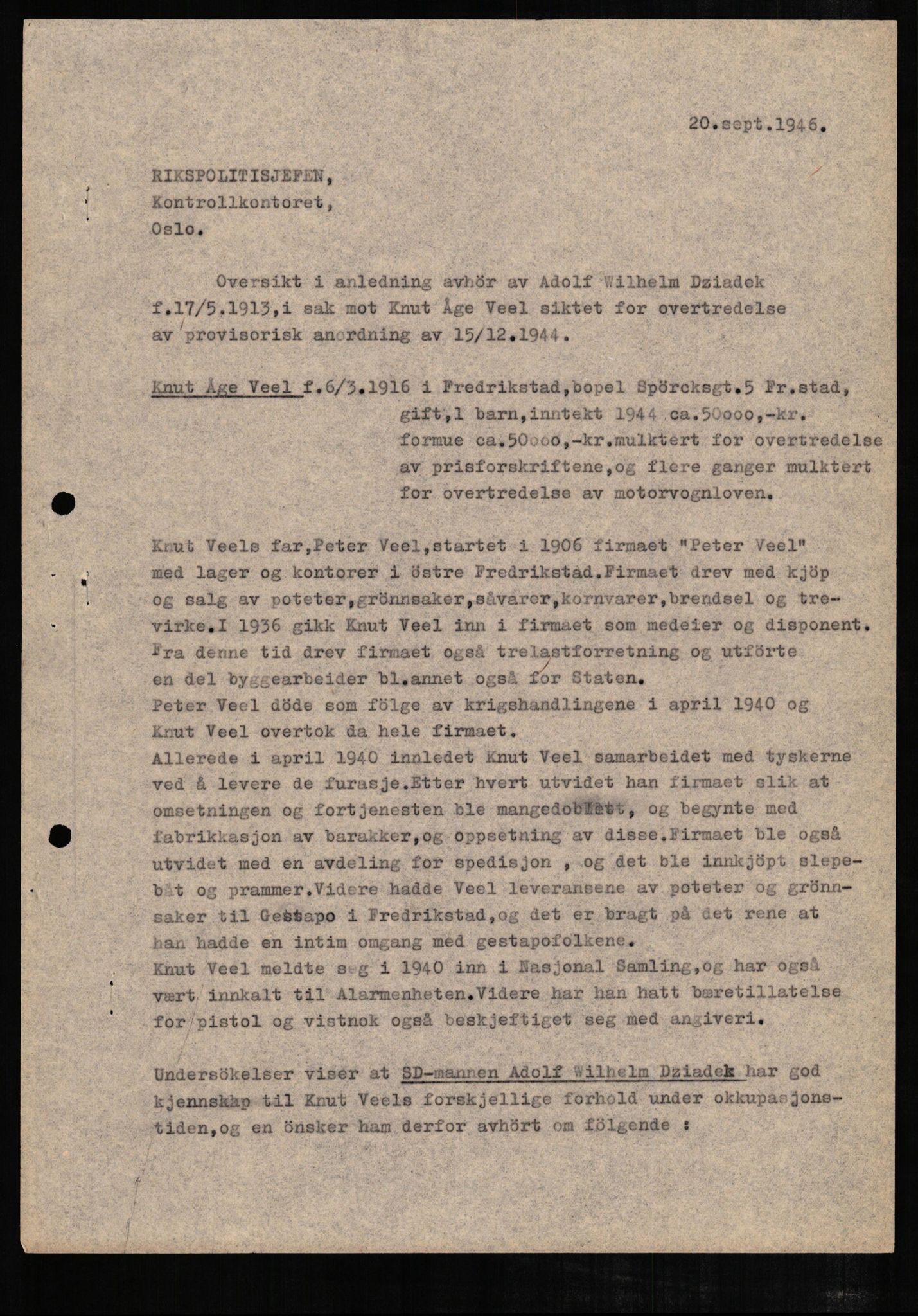 Forsvaret, Forsvarets overkommando II, AV/RA-RAFA-3915/D/Db/L0006: CI Questionaires. Tyske okkupasjonsstyrker i Norge. Tyskere., 1945-1946, p. 328