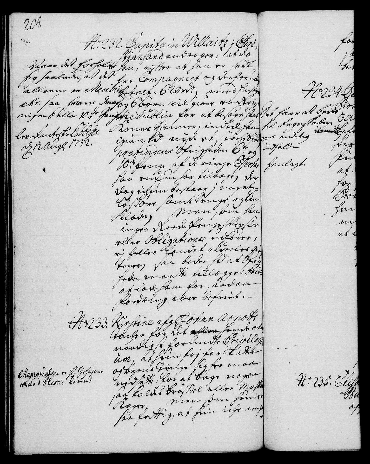Rentekammeret, Kammerkanselliet, RA/EA-3111/G/Gh/Gha/L0014: Norsk ekstraktmemorialprotokoll. Merket RK 53.59, 1731-1732, p. 204