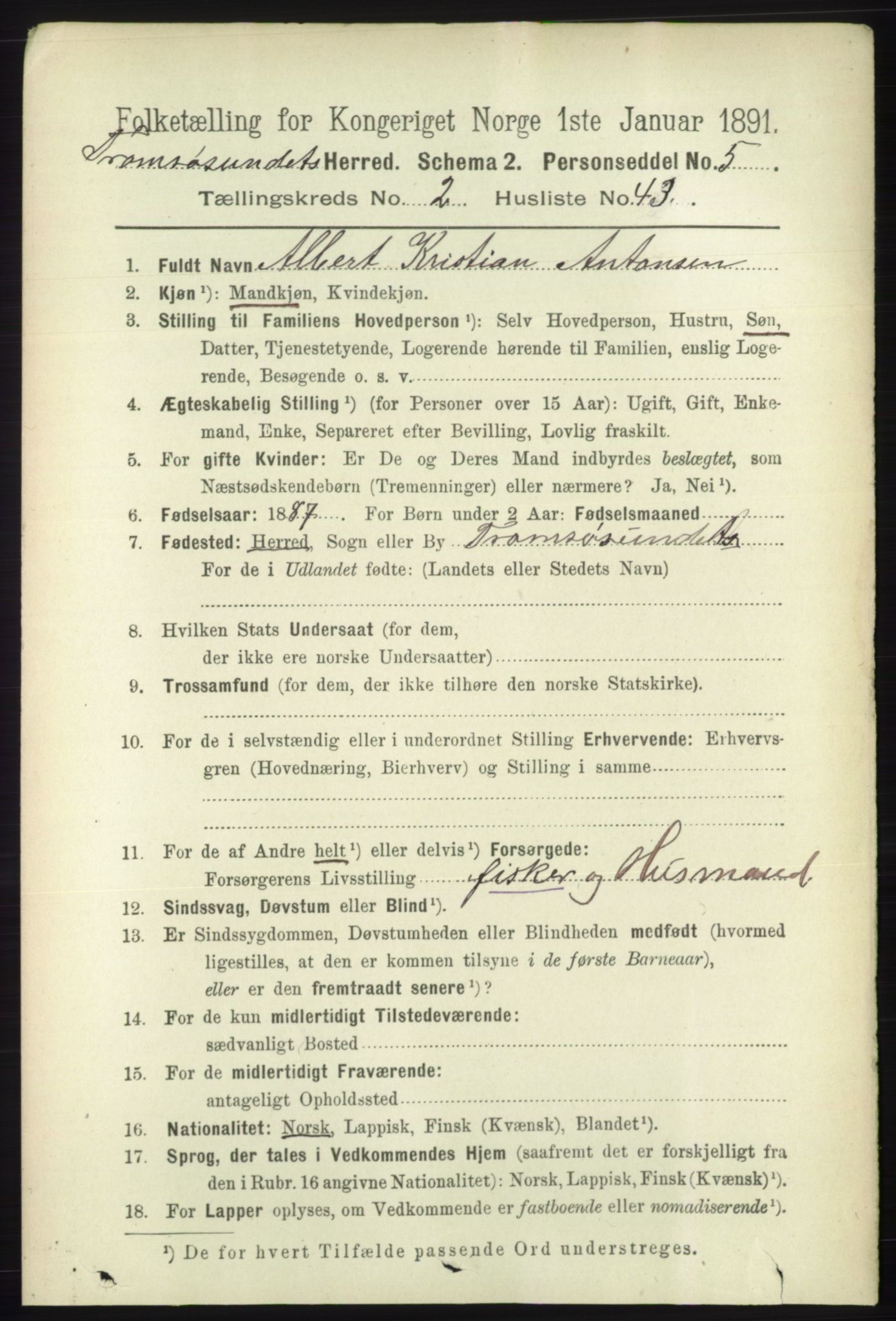 RA, 1891 census for 1934 Tromsøysund, 1891, p. 933