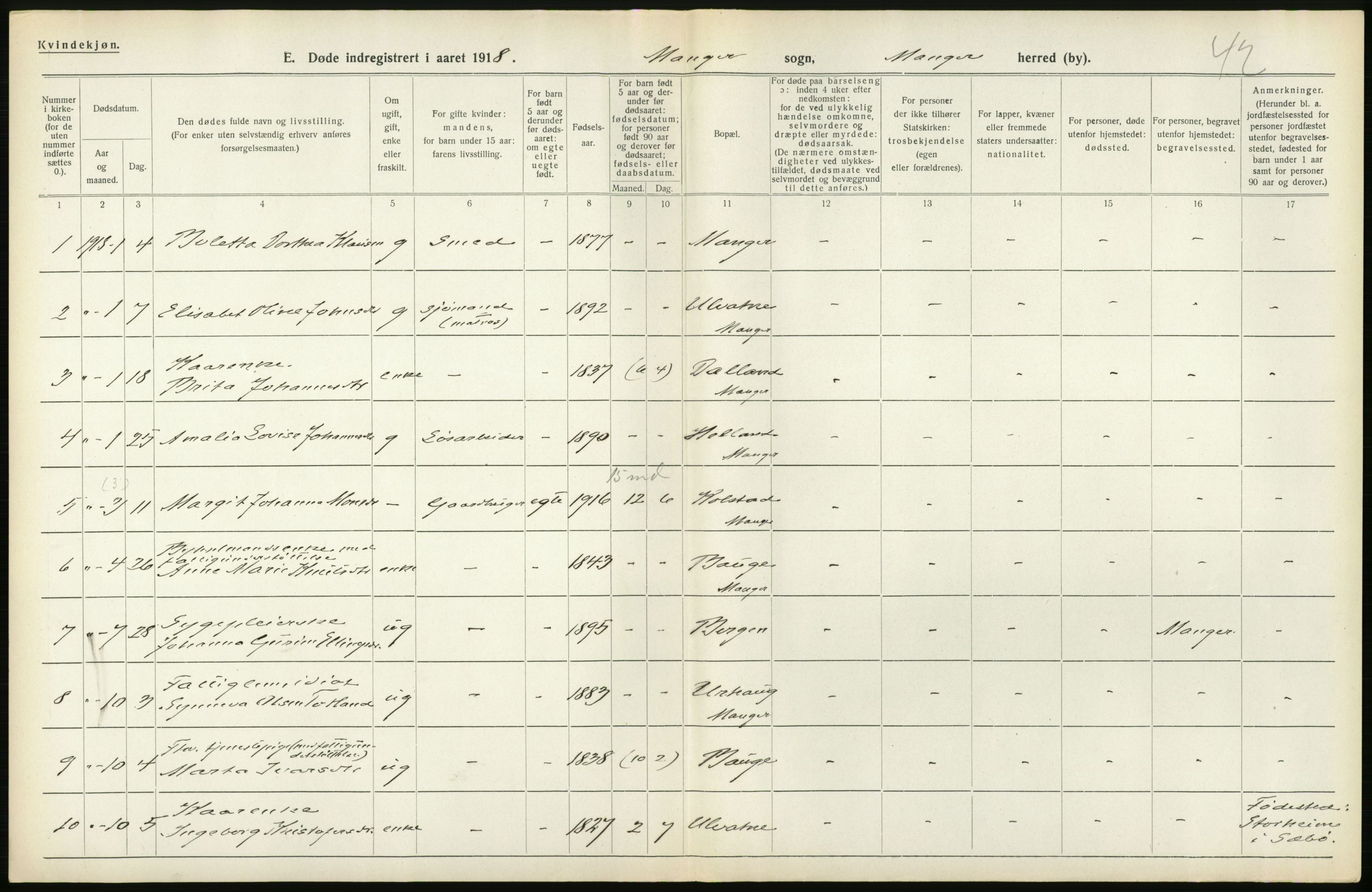 Statistisk sentralbyrå, Sosiodemografiske emner, Befolkning, AV/RA-S-2228/D/Df/Dfb/Dfbh/L0036: Hordaland fylke: Døde., 1918, p. 600