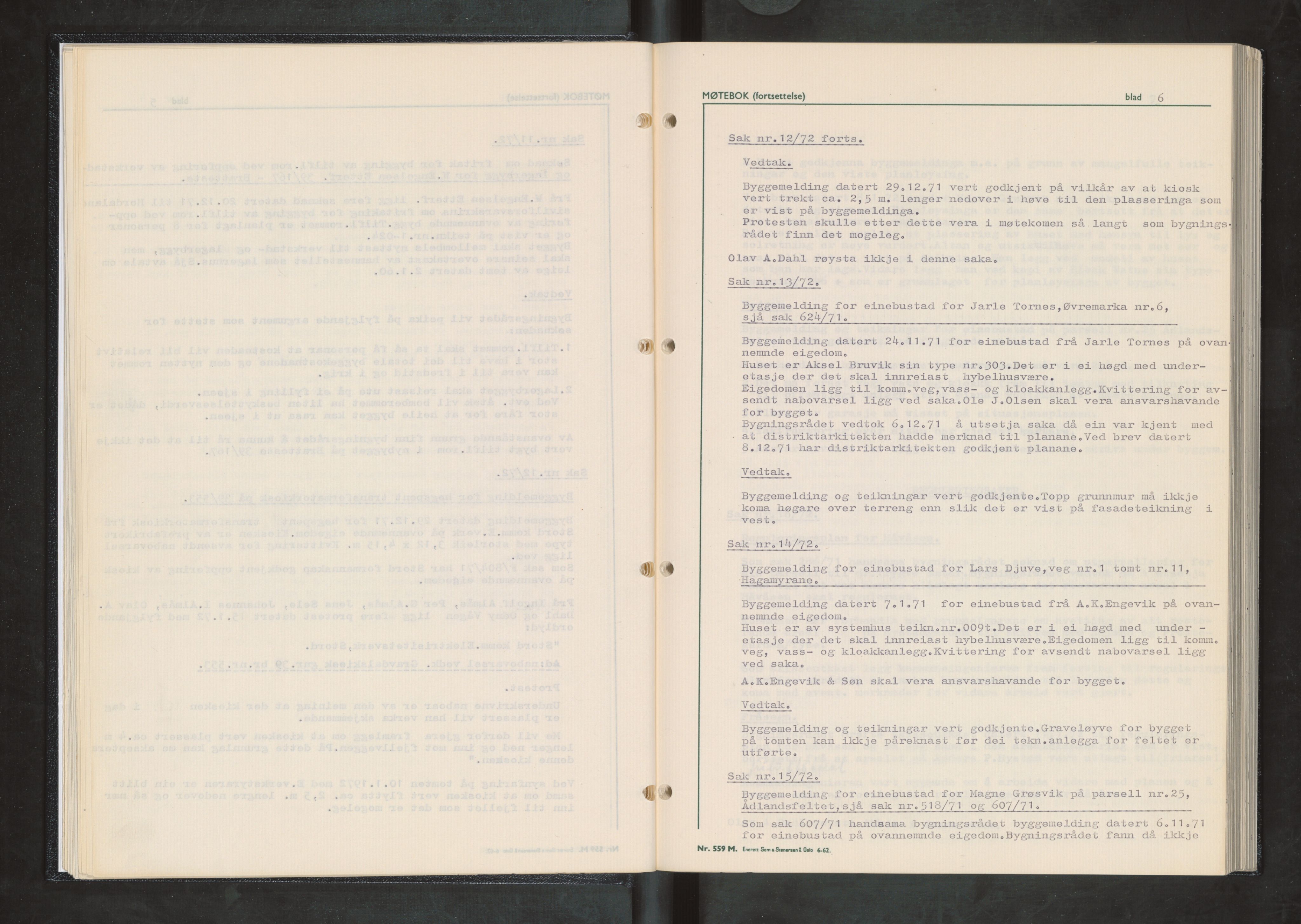 Stord kommune. Bygningsrådet, IKAH/1221-511/A/Aa/L0009: Møtebok for Stord bygningsråd, 1972