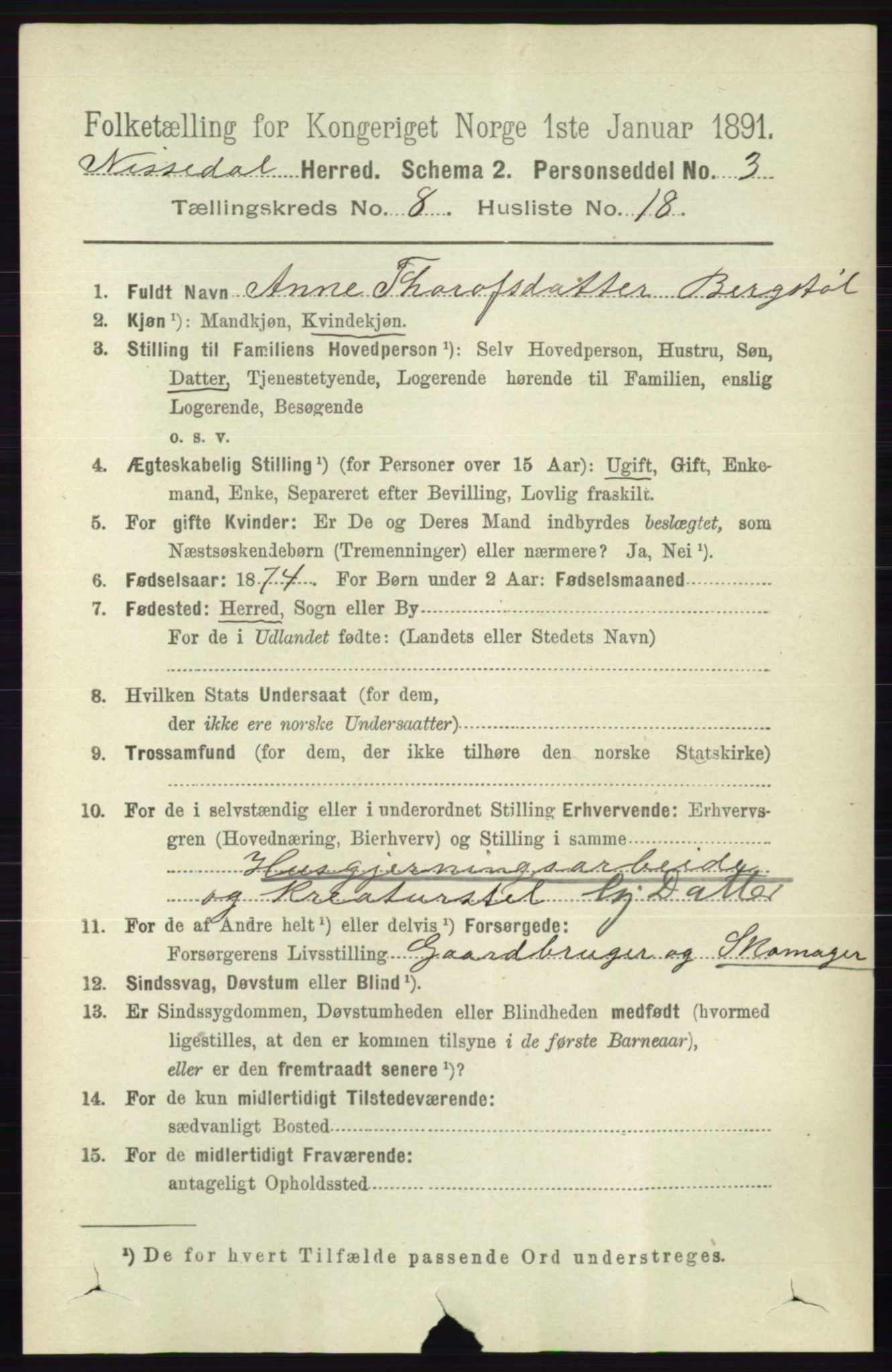 RA, 1891 census for 0830 Nissedal, 1891, p. 1799