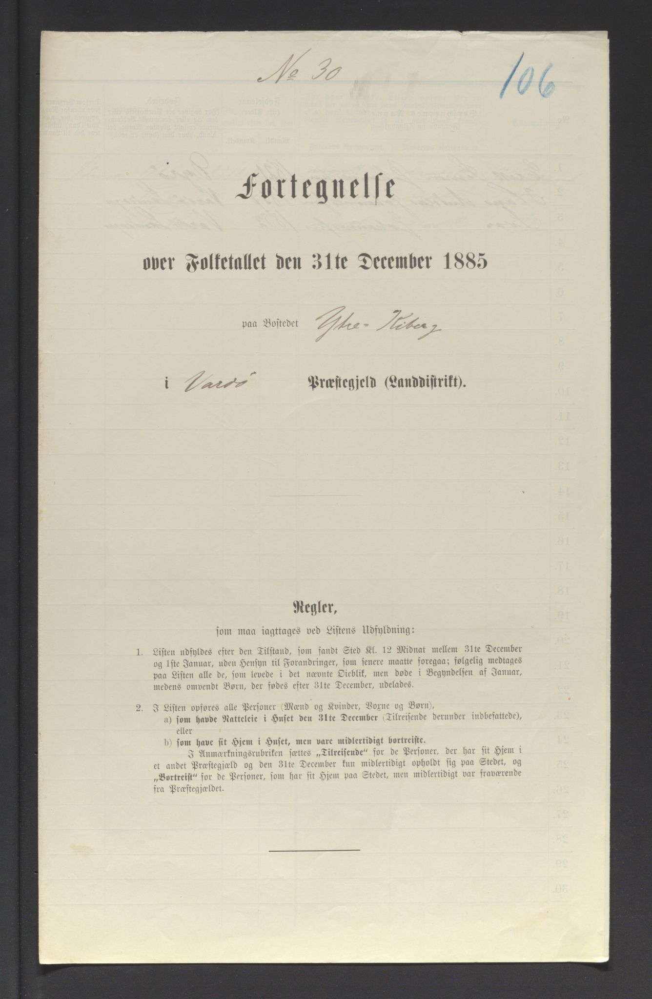 SATØ, 1885 census for 2028 Vardø, 1885, p. 106a