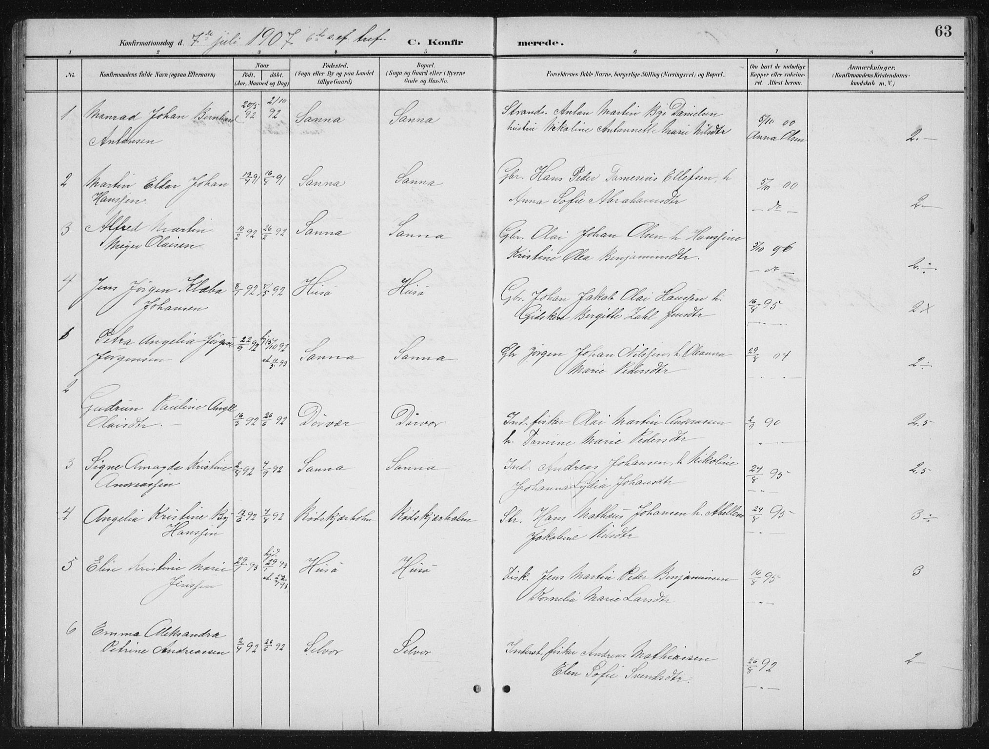 Ministerialprotokoller, klokkerbøker og fødselsregistre - Nordland, AV/SAT-A-1459/840/L0583: Parish register (copy) no. 840C03, 1901-1933, p. 63