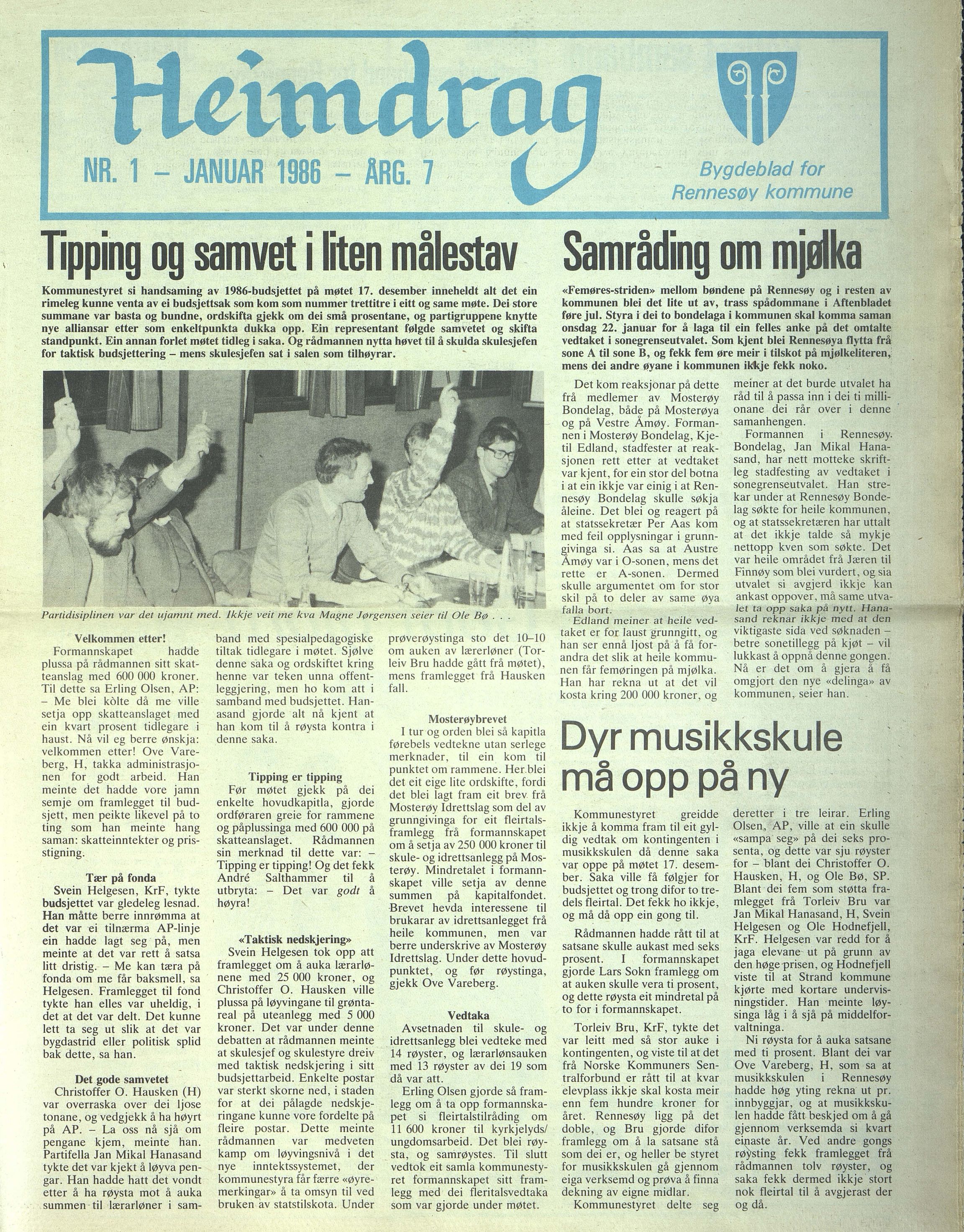 Rennesøy kommune. Heimdrag, lokalavis, BYST/A-0750/X/Xa/L0008: Heimdrag 1986, 1986