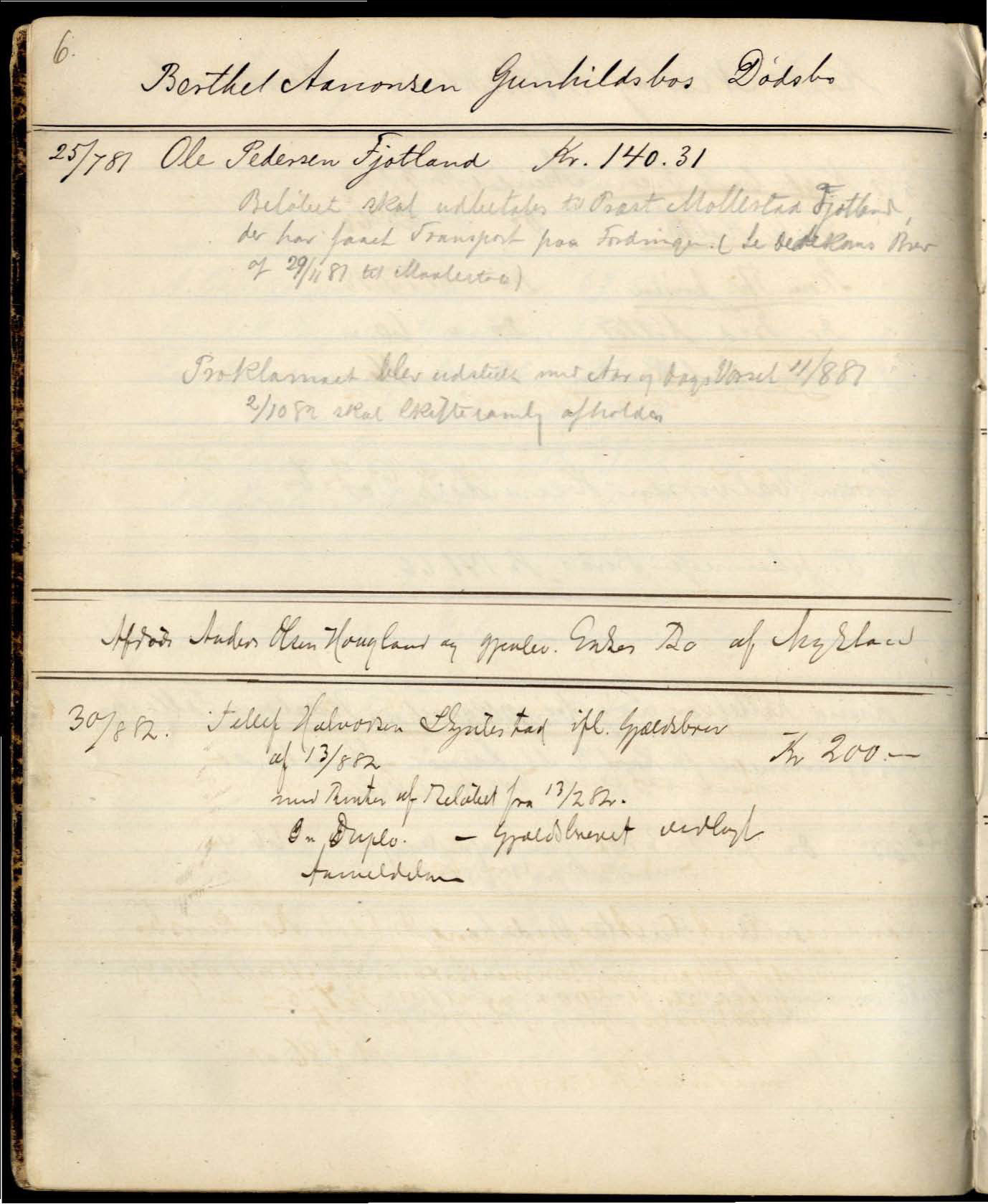 Dedekam, Michael Eidsvold. Overrettssakfører, AAKS/PA-2493/H/H01/L0001/0001: Behandling av konkurs/ auksjoner / Bog nr. 1 til anmeldte Fordringer i Konkursboer , 1881-1894, p. 6