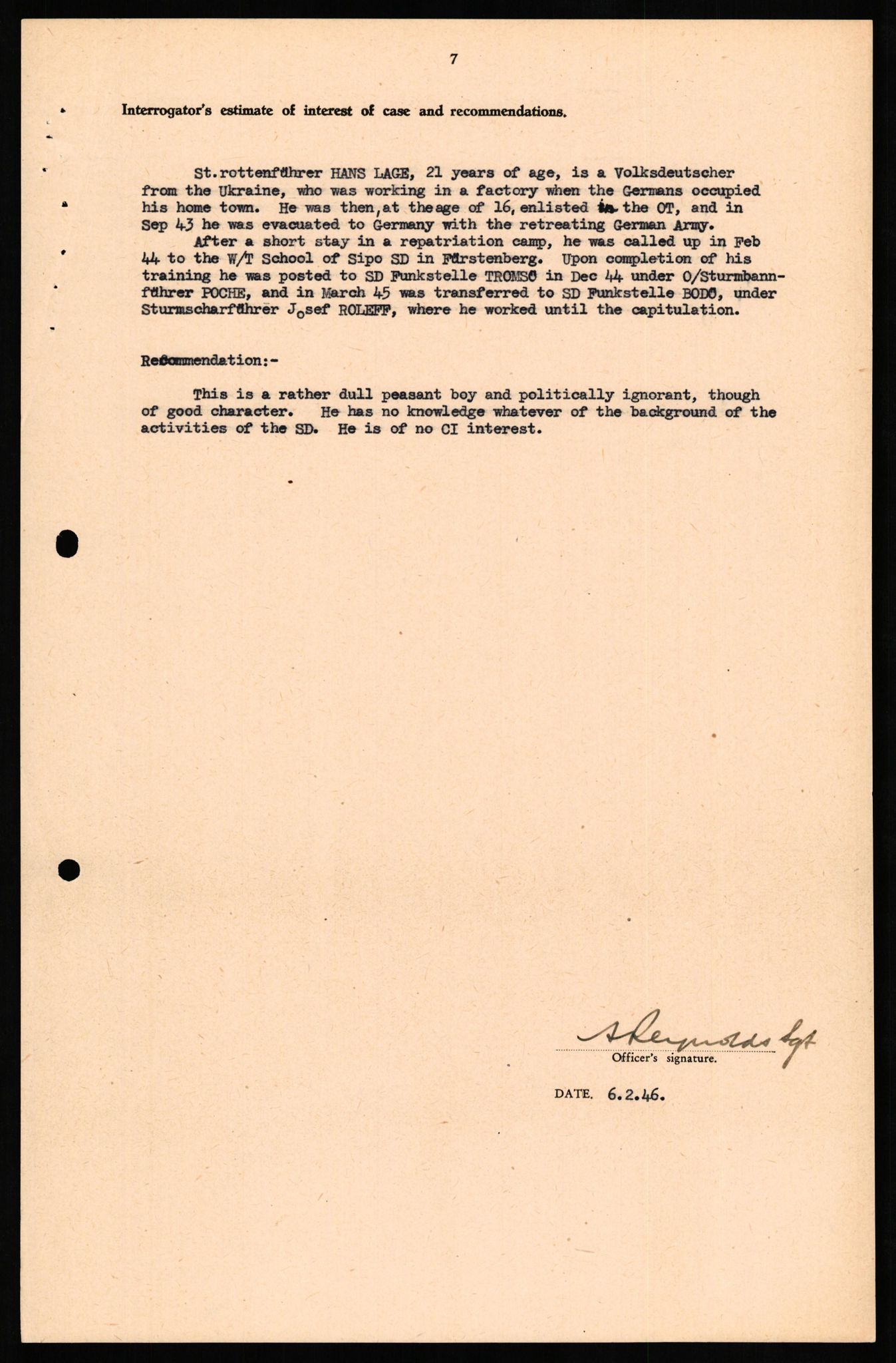 Forsvaret, Forsvarets overkommando II, AV/RA-RAFA-3915/D/Db/L0019: CI Questionaires. Tyske okkupasjonsstyrker i Norge. Tyskere., 1945-1946, p. 337