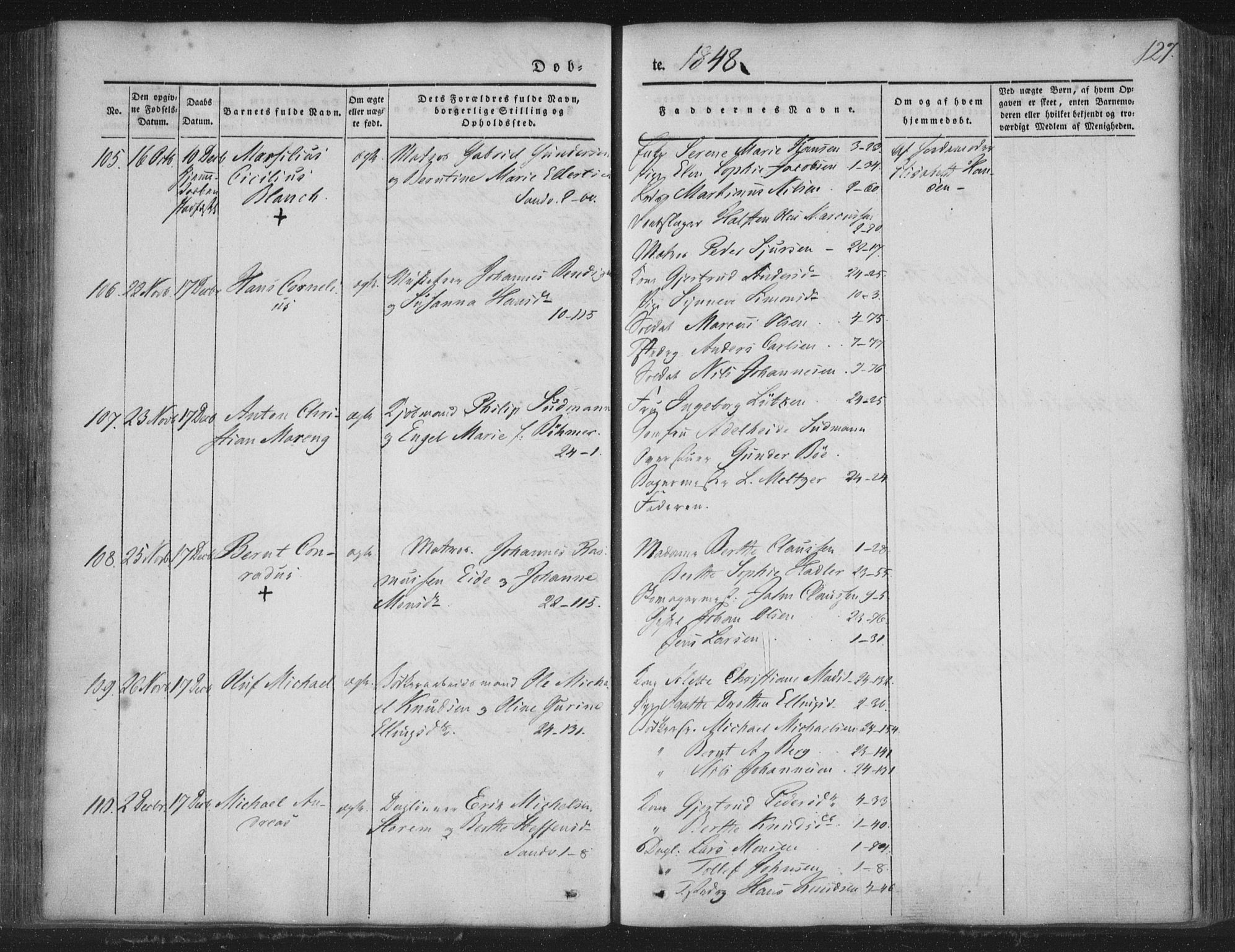 Korskirken sokneprestembete, SAB/A-76101/H/Haa/L0016: Parish register (official) no. B 2, 1841-1851, p. 127