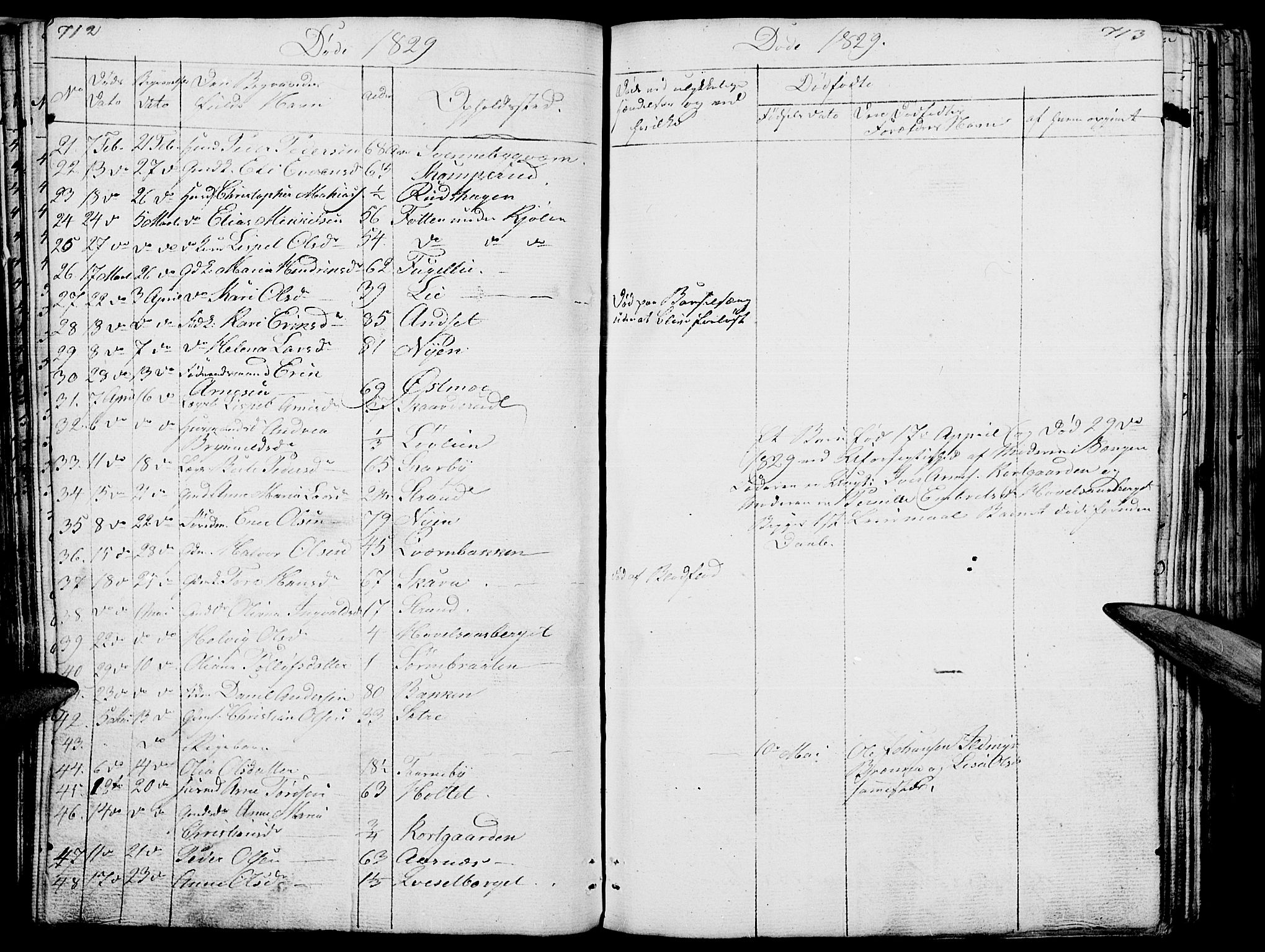 Hof prestekontor, SAH/PREST-038/H/Ha/Haa/L0006: Parish register (official) no. 6, 1822-1841, p. 712-713