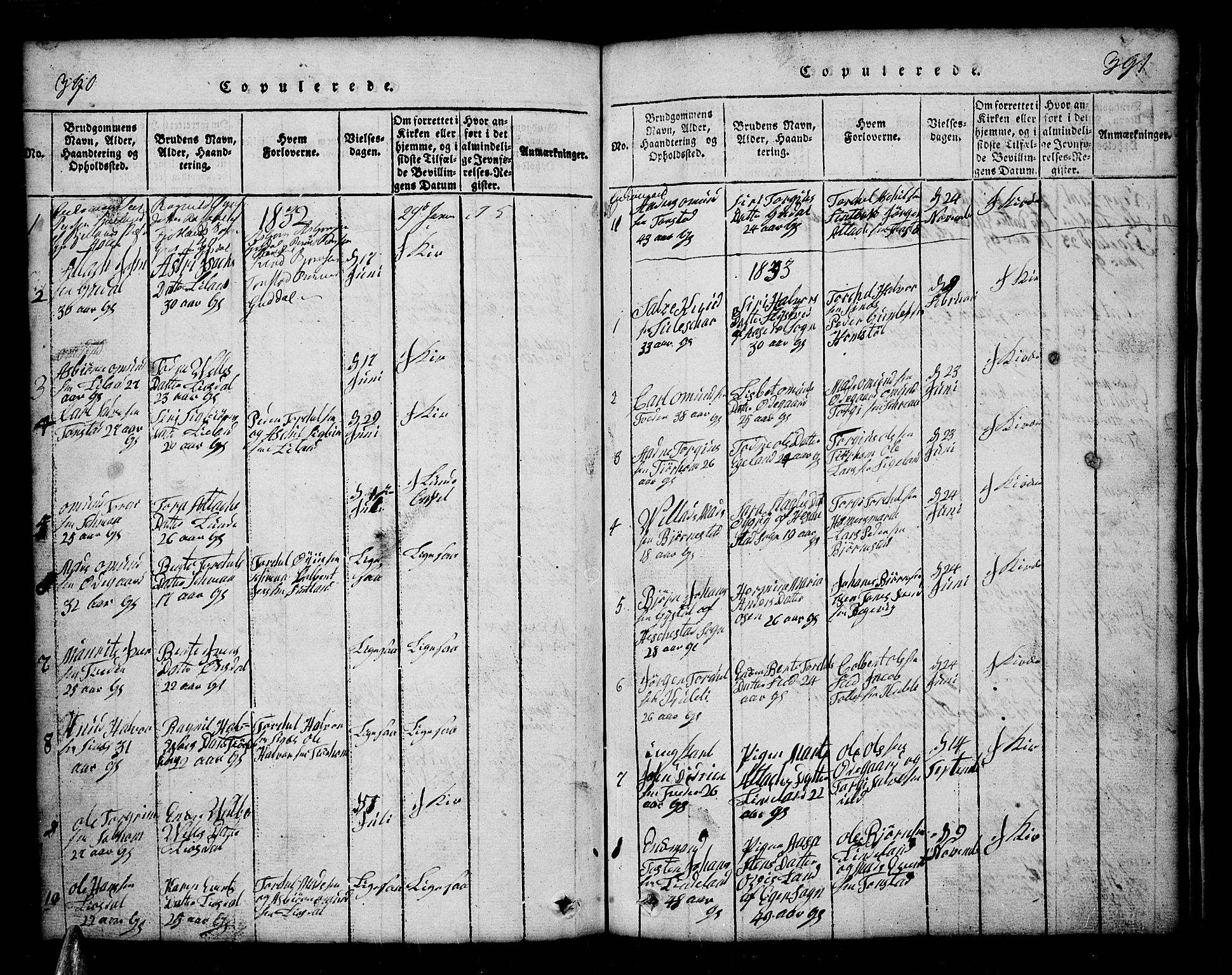 Sirdal sokneprestkontor, SAK/1111-0036/F/Fb/Fbb/L0001: Parish register (copy) no. B 1, 1815-1834, p. 390-391