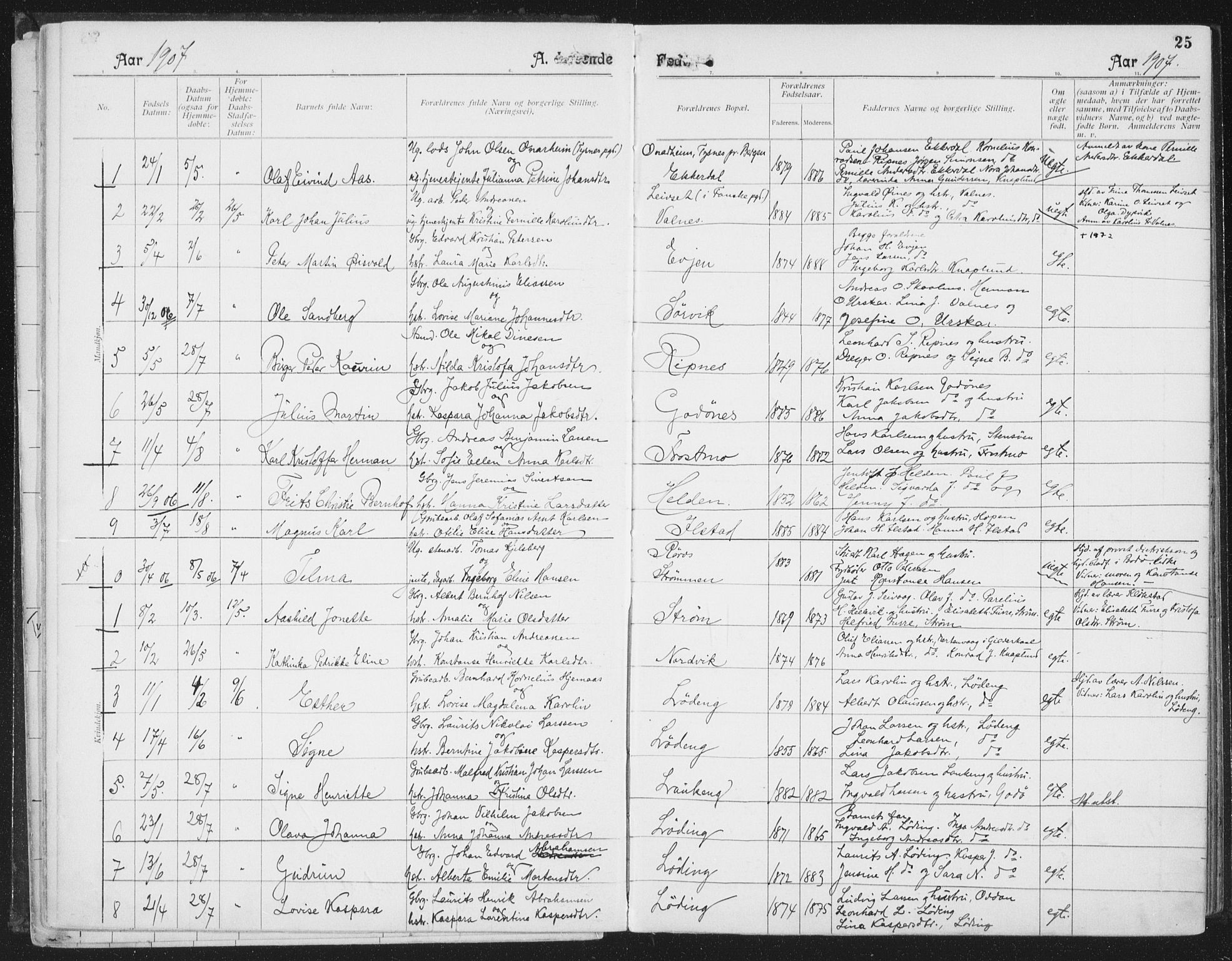 Ministerialprotokoller, klokkerbøker og fødselsregistre - Nordland, SAT/A-1459/804/L0081: Parish register (official) no. 804A02, 1901-1915, p. 25