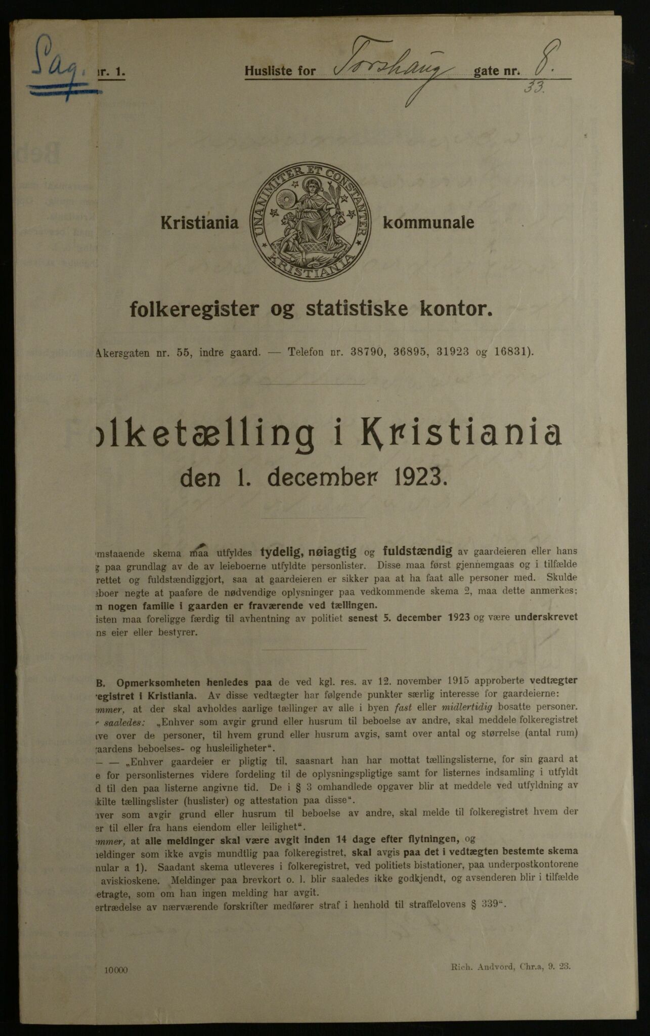 OBA, Municipal Census 1923 for Kristiania, 1923, p. 126439