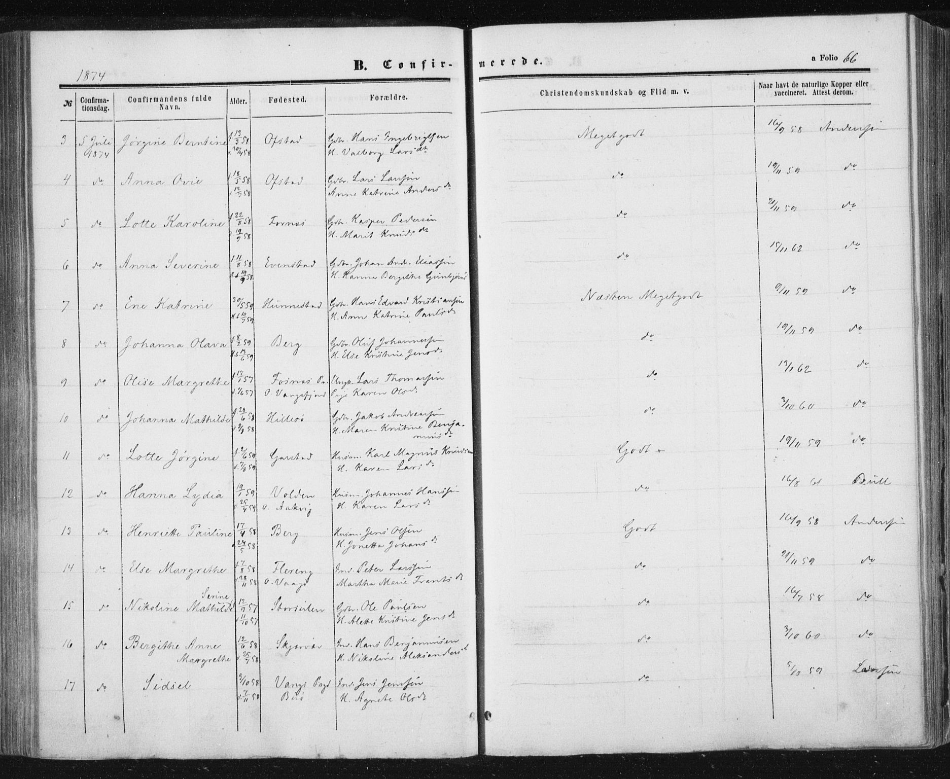 Ministerialprotokoller, klokkerbøker og fødselsregistre - Nord-Trøndelag, AV/SAT-A-1458/784/L0670: Parish register (official) no. 784A05, 1860-1876, p. 66