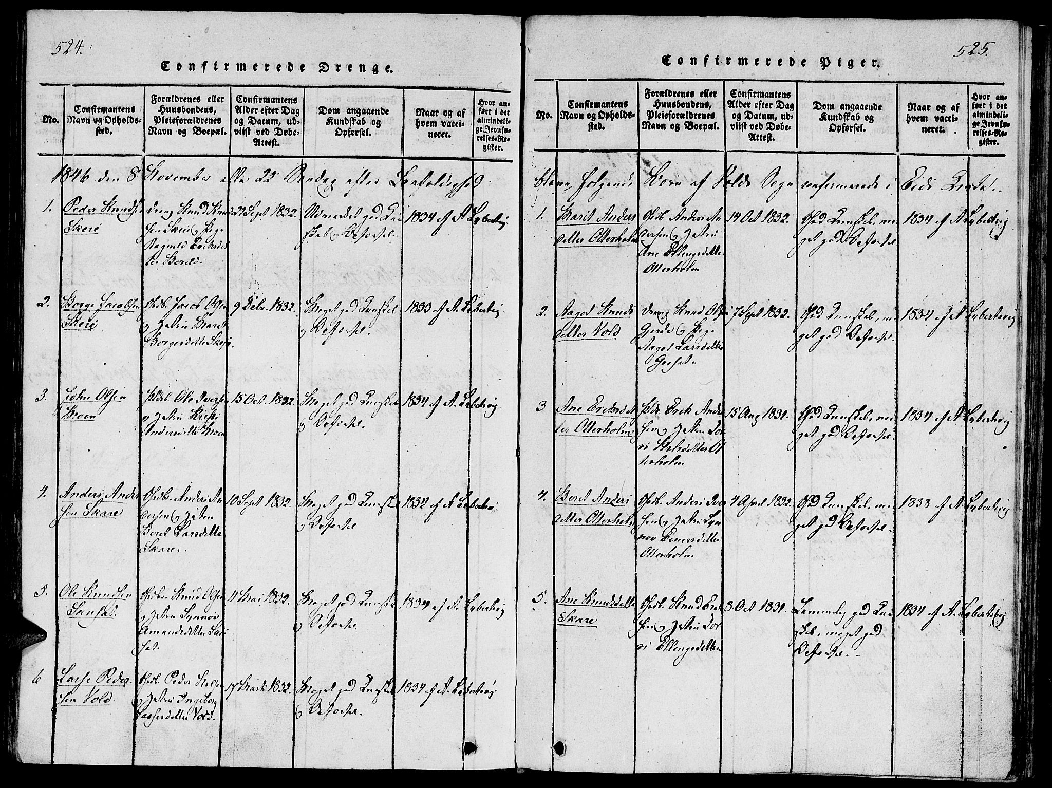 Ministerialprotokoller, klokkerbøker og fødselsregistre - Møre og Romsdal, SAT/A-1454/543/L0561: Parish register (official) no. 543A01, 1818-1853, p. 524-525