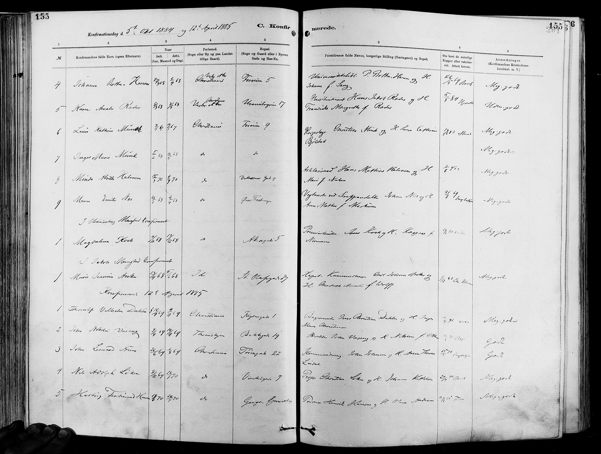 Garnisonsmenigheten Kirkebøker, SAO/A-10846/F/Fa/L0012: Parish register (official) no. 12, 1880-1893, p. 155