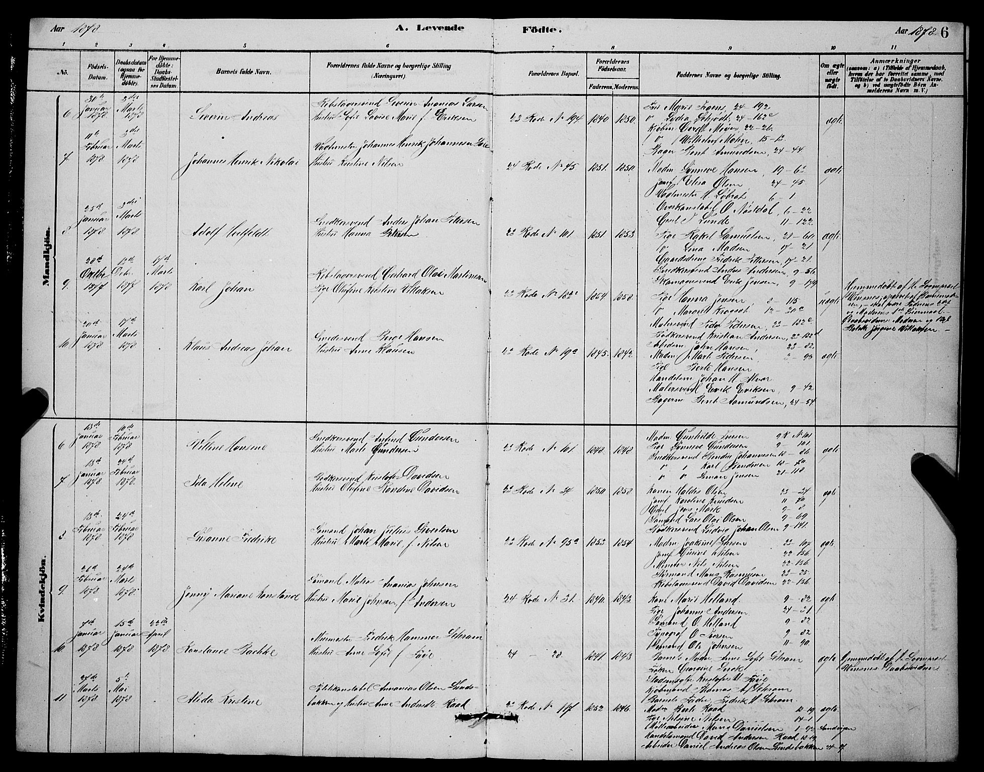 Mariakirken Sokneprestembete, AV/SAB-A-76901/H/Hab/L0004: Parish register (copy) no. A 4, 1878-1892, p. 6