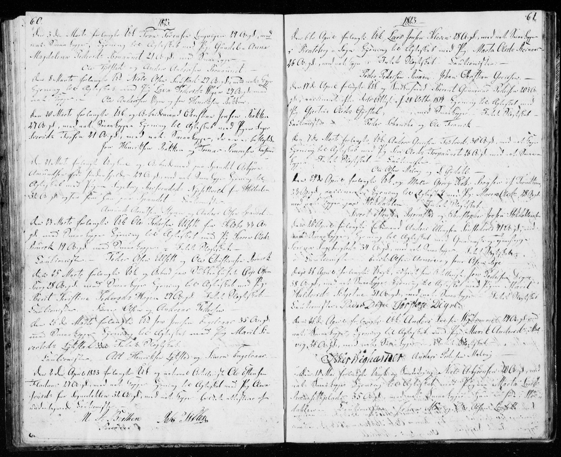 Ministerialprotokoller, klokkerbøker og fødselsregistre - Sør-Trøndelag, SAT/A-1456/606/L0295: Banns register no. 606A10, 1815-1833, p. 60-61