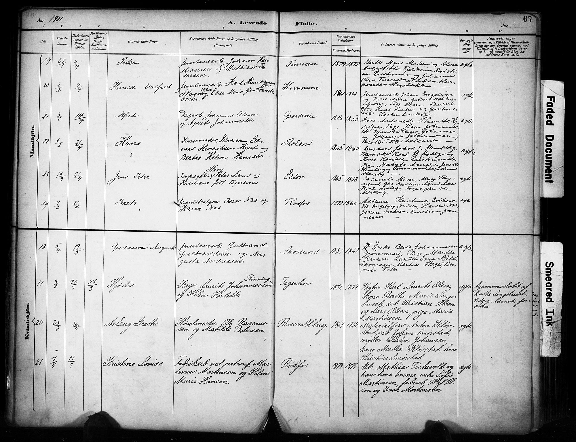 Vestre Toten prestekontor, AV/SAH-PREST-108/H/Ha/Haa/L0011: Parish register (official) no. 11, 1895-1906, p. 67