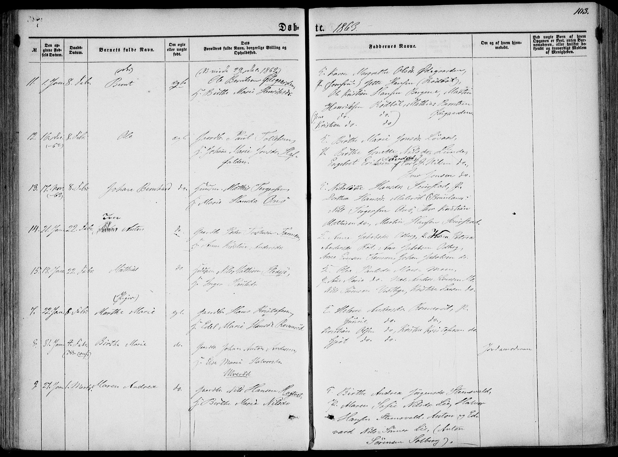 Hedrum kirkebøker, AV/SAKO-A-344/F/Fa/L0007: Parish register (official) no. I 7, 1857-1868, p. 103