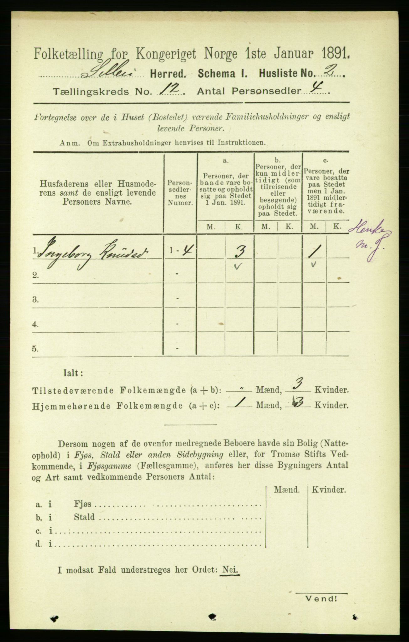 RA, 1891 census for 1664 Selbu, 1891, p. 4371