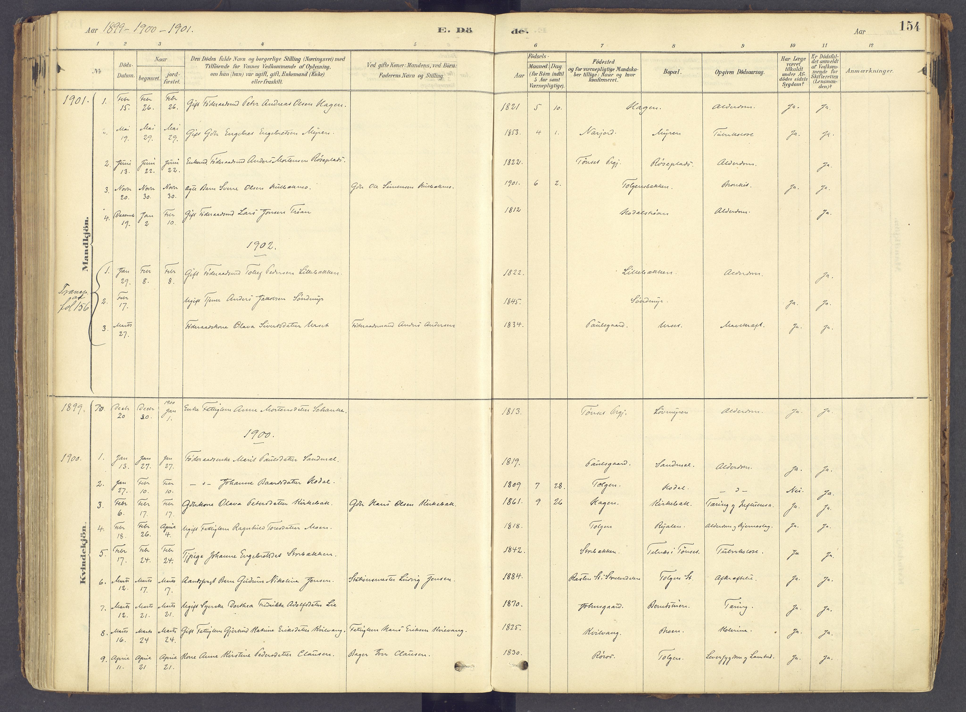 Tolga prestekontor, AV/SAH-PREST-062/K/L0011: Parish register (official) no. 11, 1877-1920, p. 154