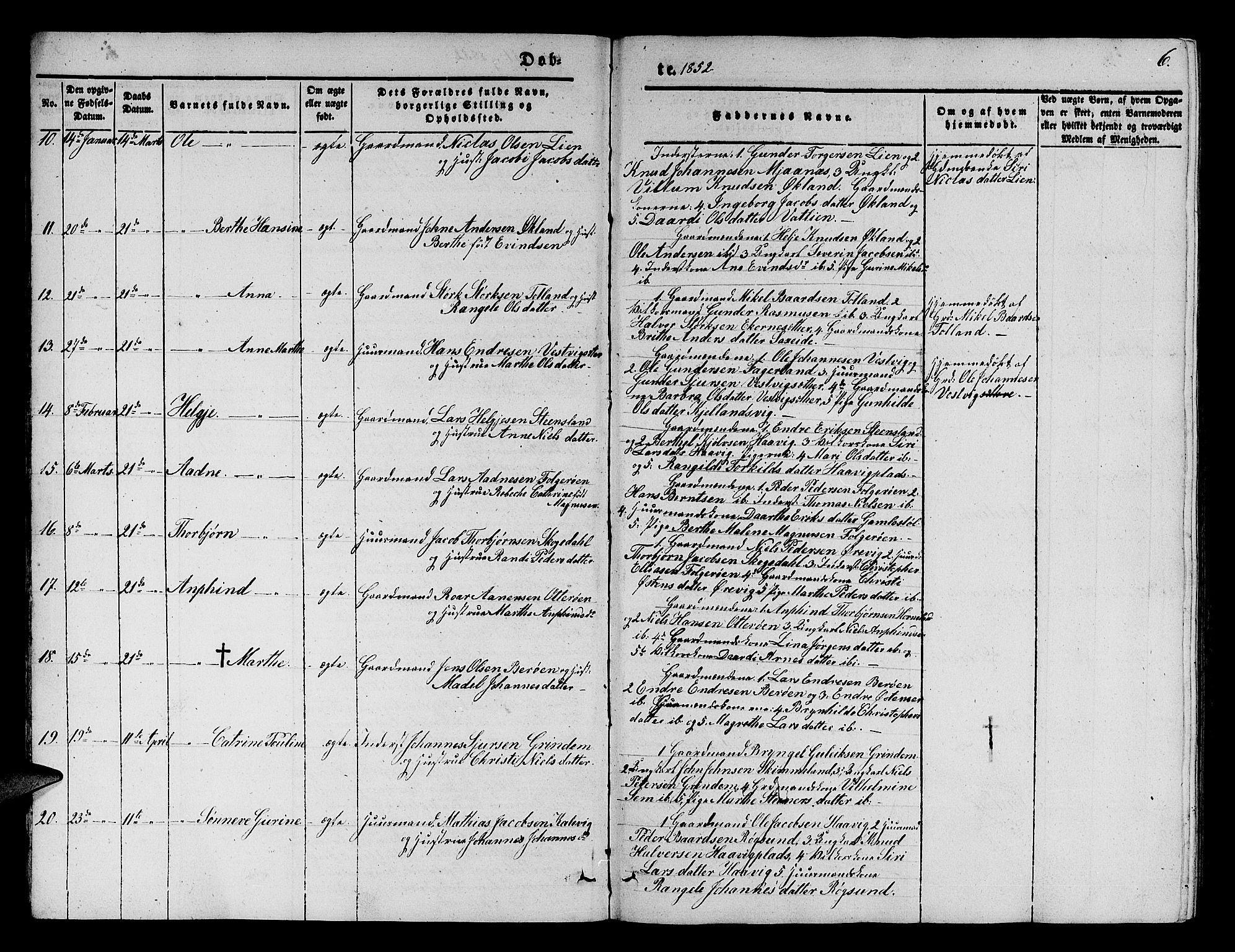 Finnås sokneprestembete, SAB/A-99925/H/Ha/Hab/Haba/L0001: Parish register (copy) no. A 1, 1851-1873, p. 6