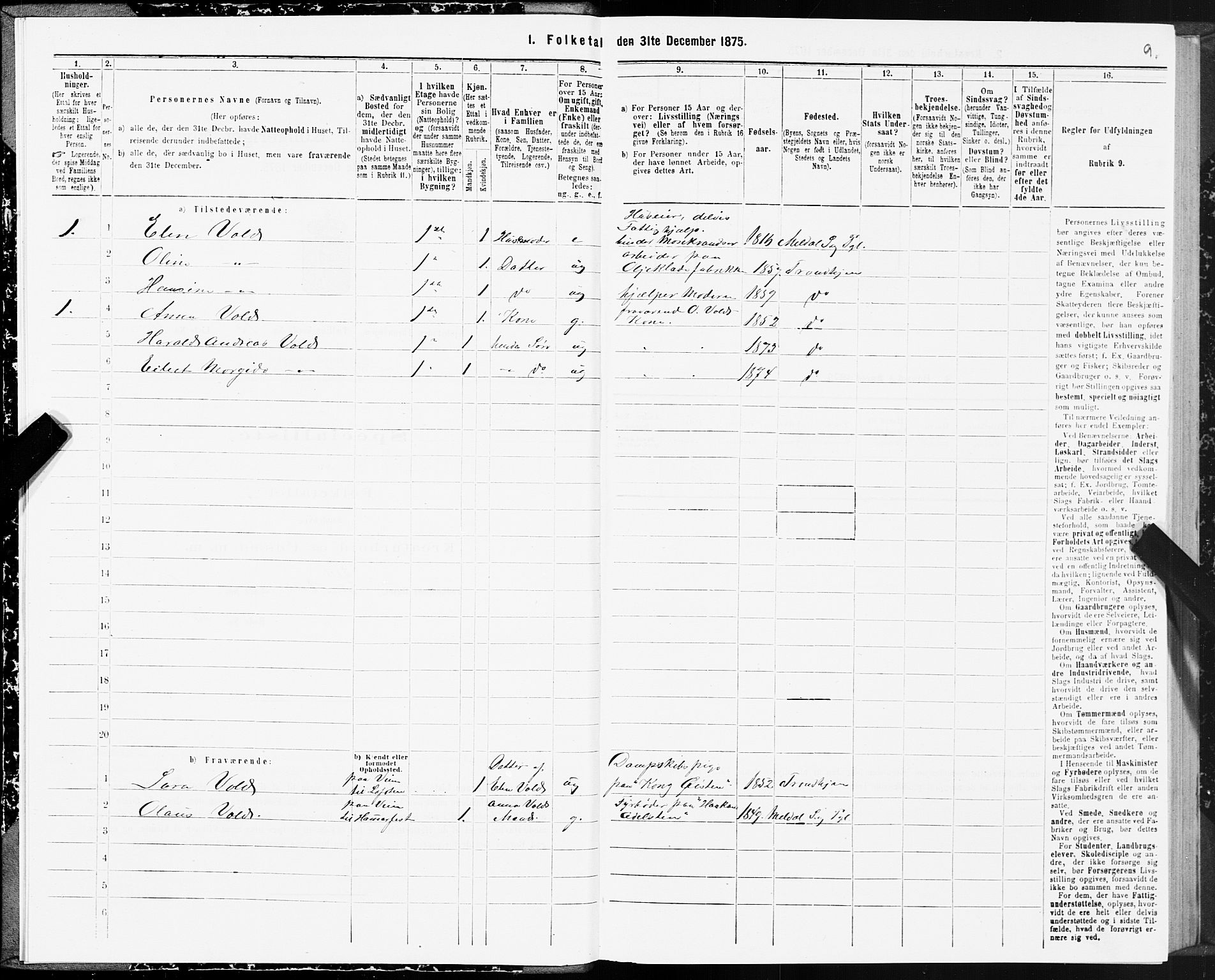 SAT, 1875 census for 1601 Trondheim, 1875, p. 8009