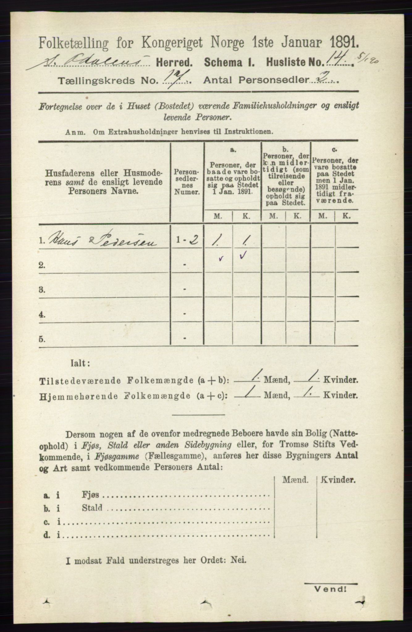 RA, 1891 census for 0419 Sør-Odal, 1891, p. 7794