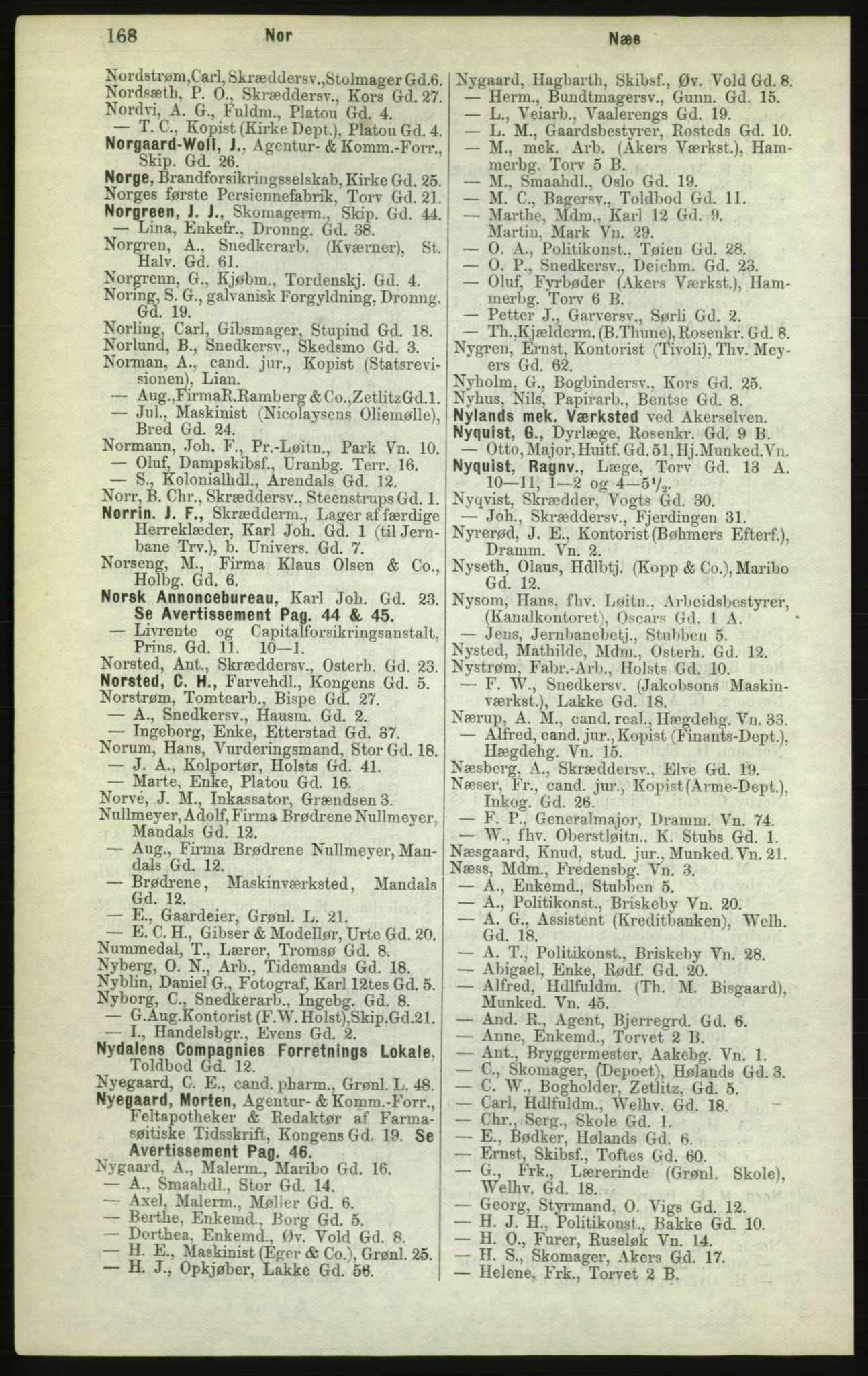 Kristiania/Oslo adressebok, PUBL/-, 1882, p. 168