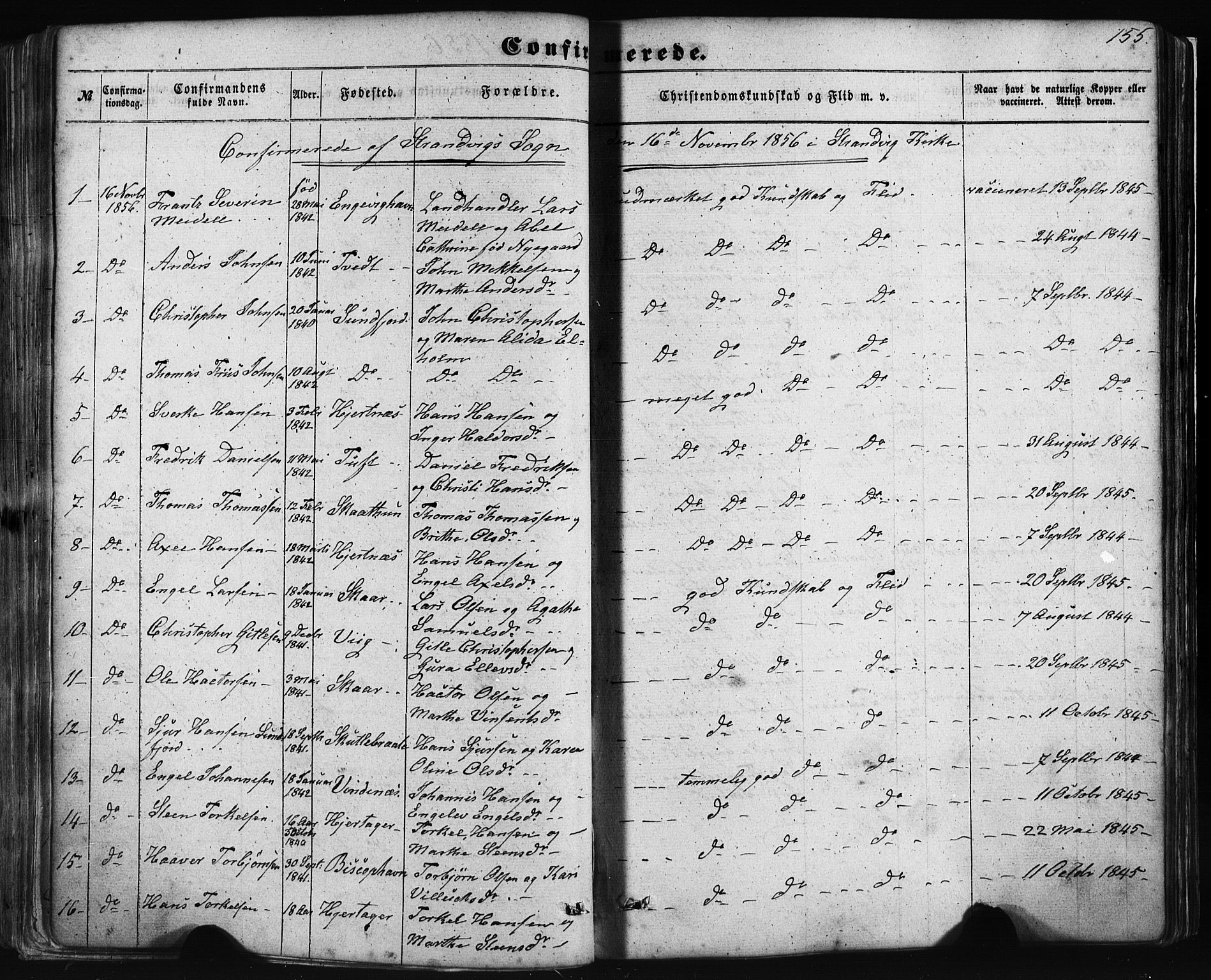 Fusa sokneprestembete, AV/SAB-A-75401/H/Haa: Parish register (official) no. A 1I, 1855-1879, p. 155