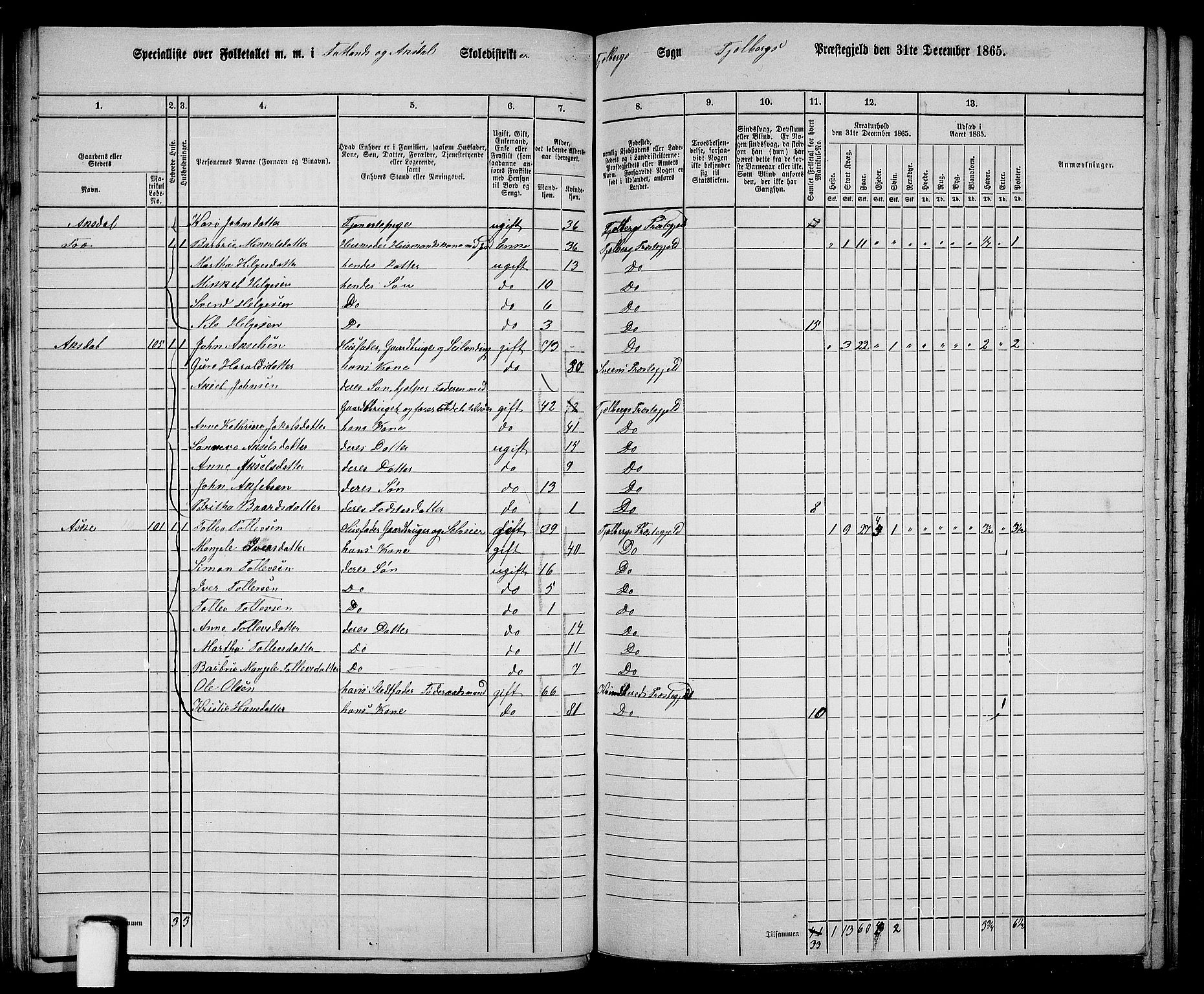 RA, 1865 census for Fjelberg, 1865, p. 65