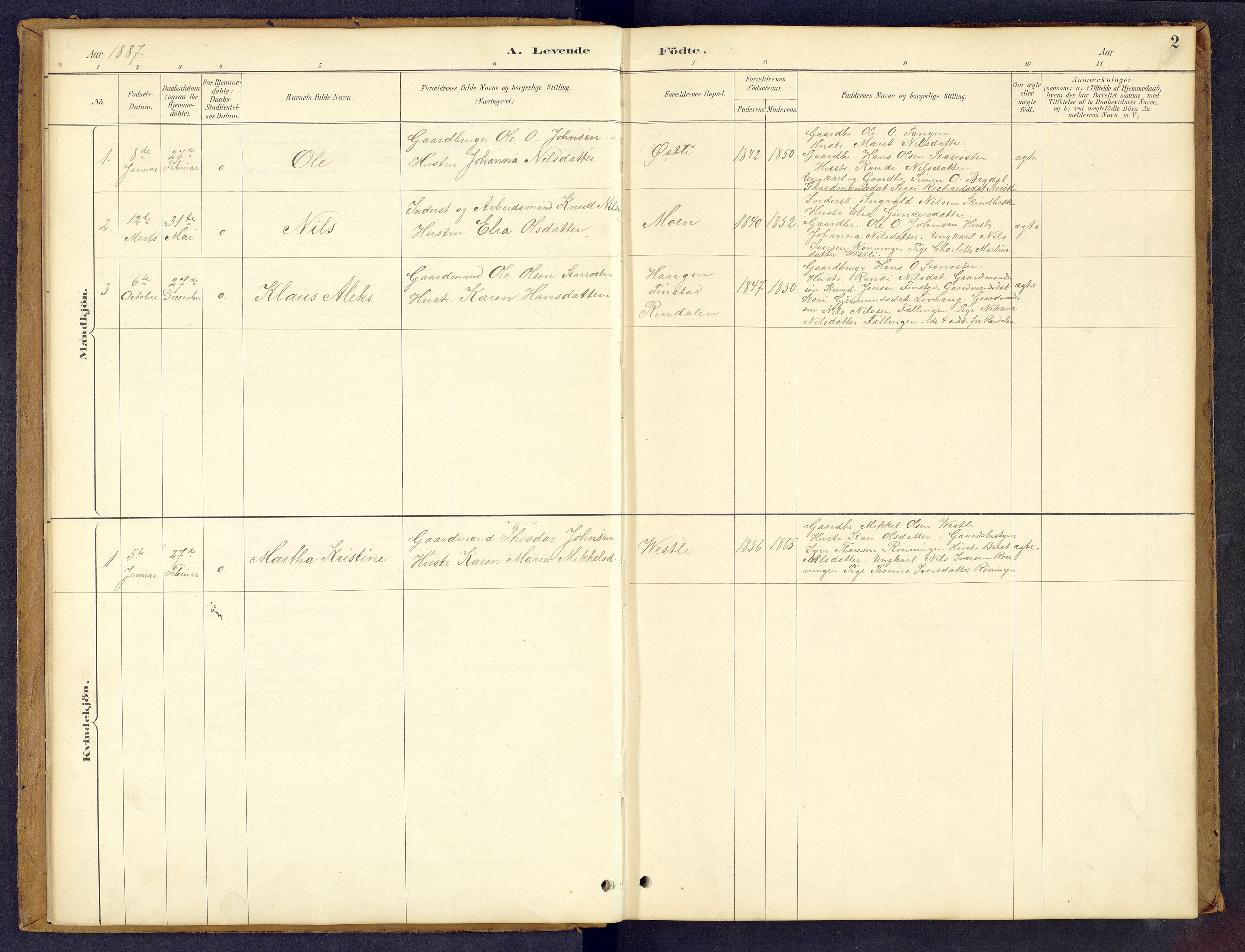 Tynset prestekontor, SAH/PREST-058/H/Ha/Hab/L0008: Parish register (copy) no. 8, 1884-1916, p. 2