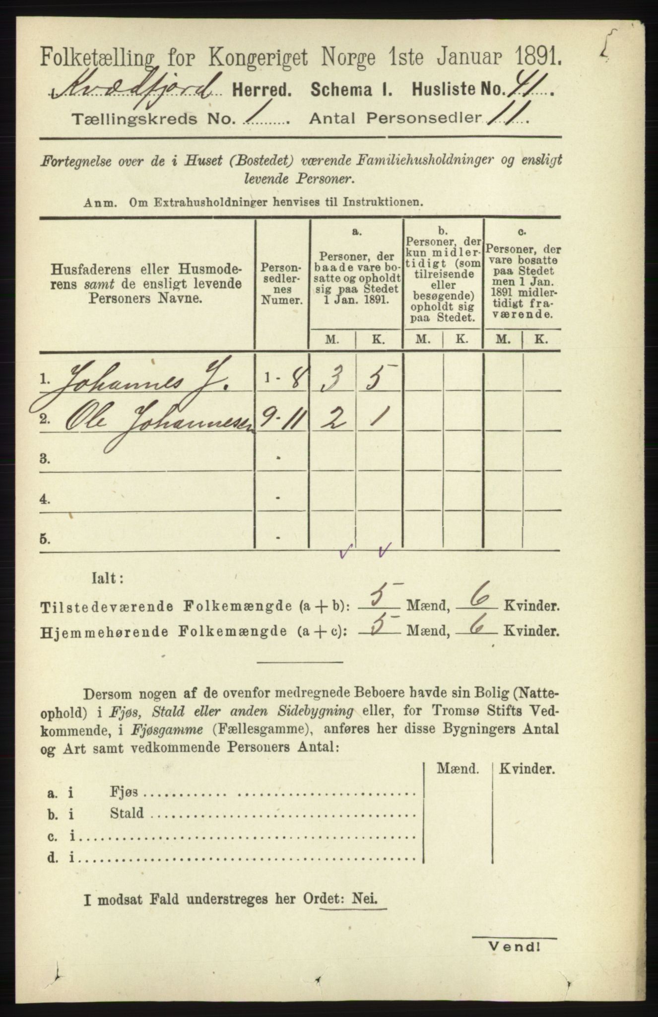 RA, 1891 census for 1911 Kvæfjord, 1891, p. 61