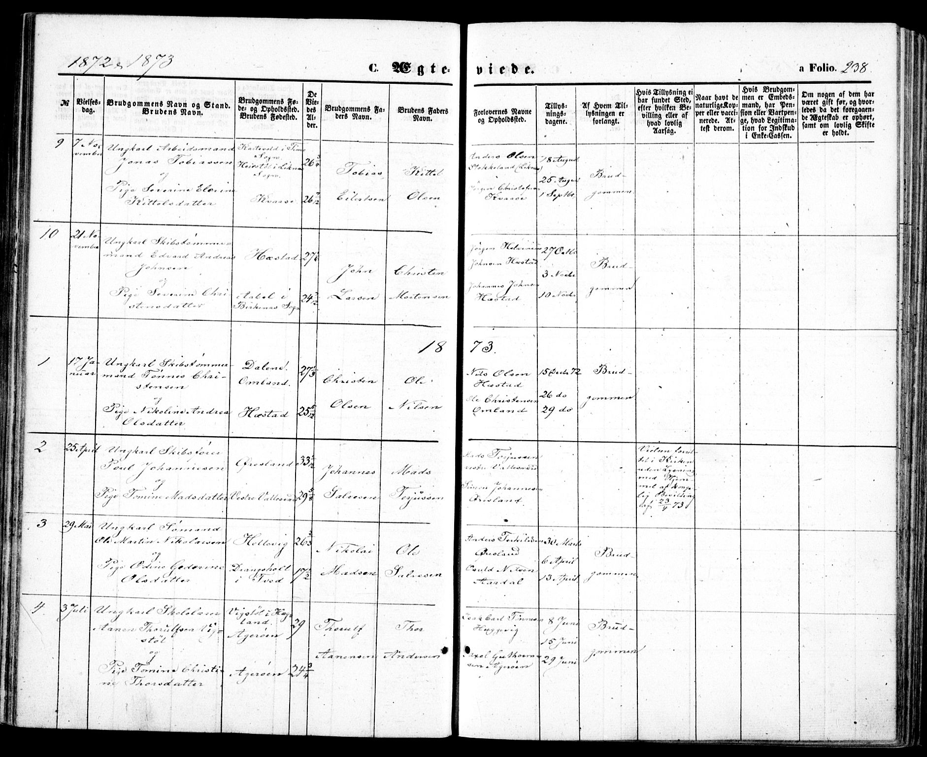 Høvåg sokneprestkontor, SAK/1111-0025/F/Fa/L0004: Parish register (official) no. A 4, 1859-1877, p. 238