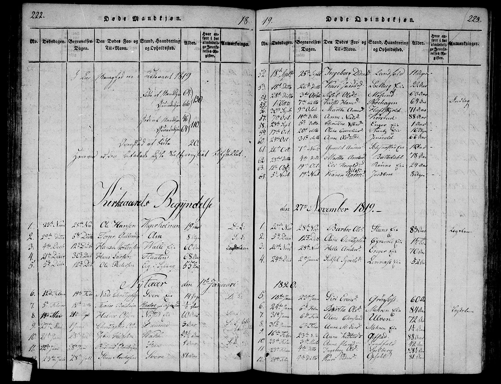 Lier kirkebøker, AV/SAKO-A-230/F/Fa/L0008: Parish register (official) no. I 8, 1813-1825, p. 222-223