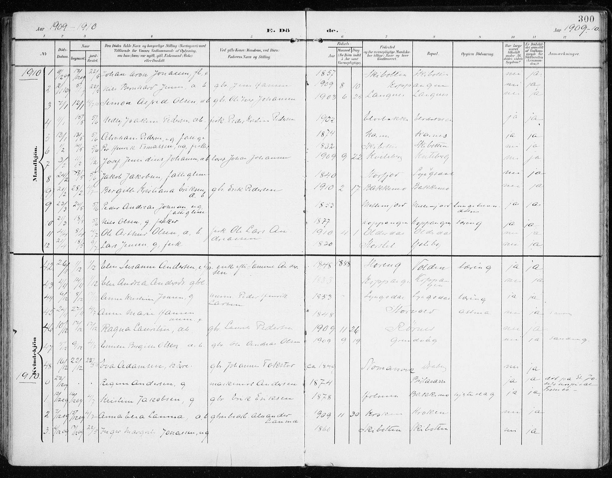 Lyngen sokneprestembete, AV/SATØ-S-1289/H/He/Hea/L0011kirke: Parish register (official) no. 11, 1903-1913, p. 300