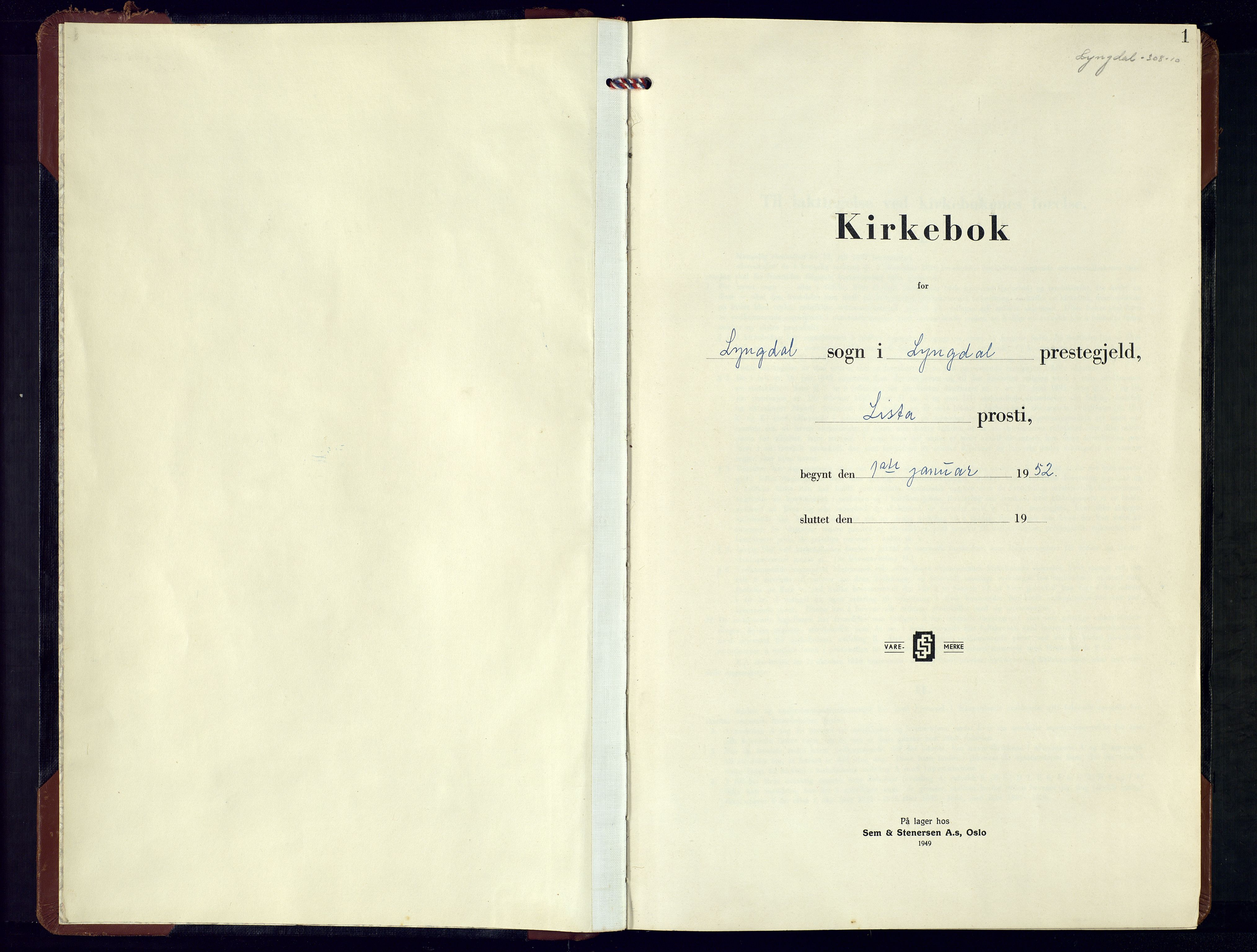 Lyngdal sokneprestkontor, SAK/1111-0029/F/Fb/Fbc/L0008: Parish register (copy) no. B 8, 1952-1977, p. 1