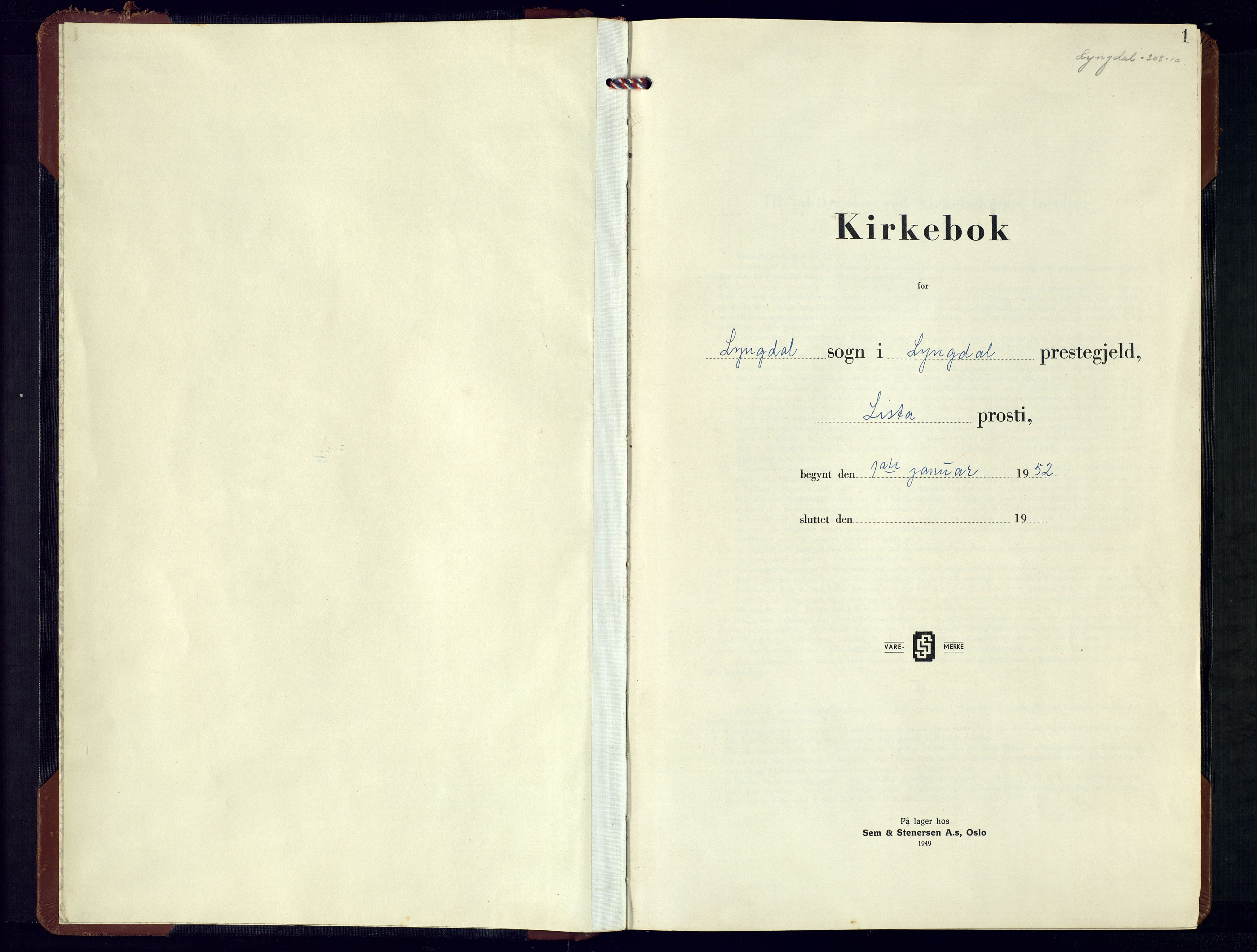 Lyngdal sokneprestkontor, AV/SAK-1111-0029/F/Fb/Fbc/L0008: Parish register (copy) no. B 8, 1952-1977, p. 1