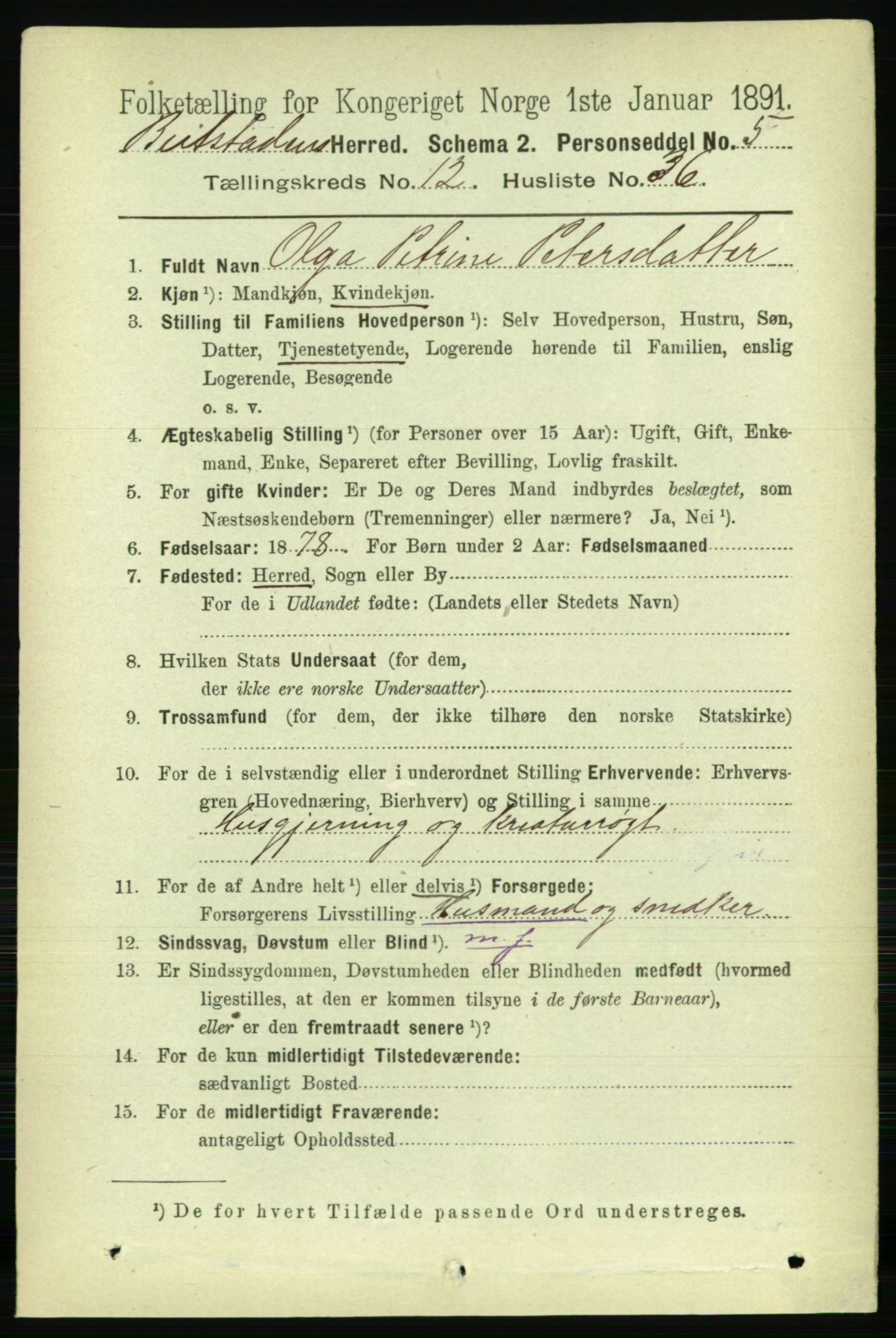 RA, 1891 census for 1727 Beitstad, 1891, p. 3554