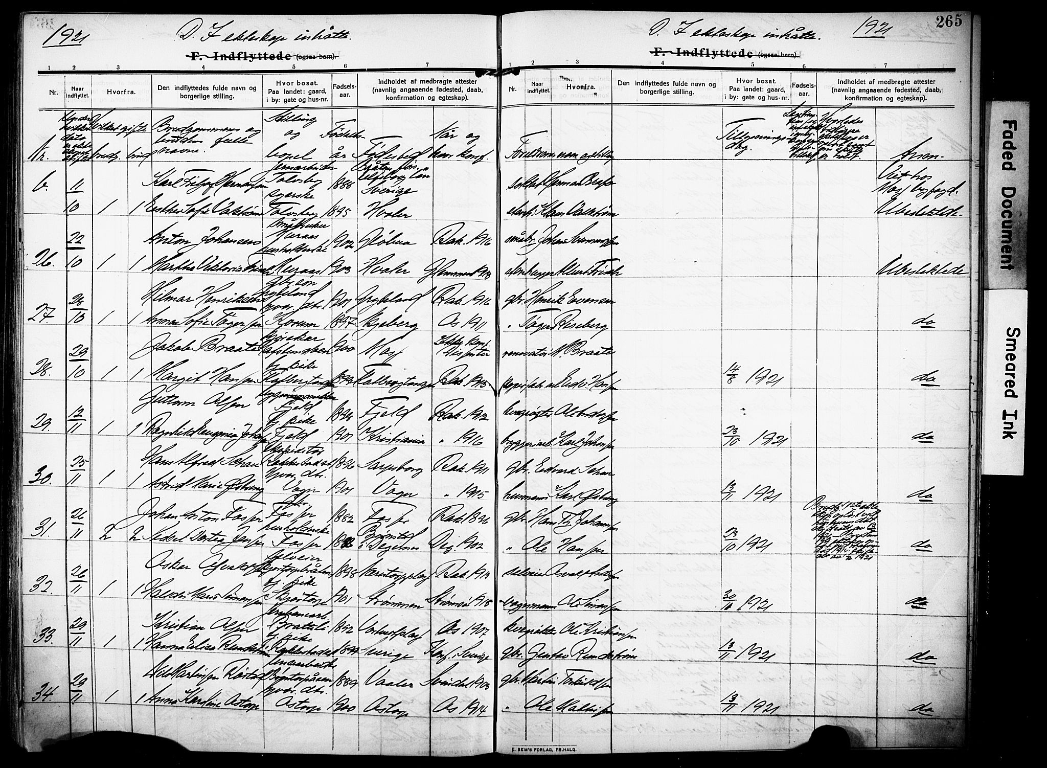 Rakkestad prestekontor Kirkebøker, AV/SAO-A-2008/F/Fa/L0015: Parish register (official) no. I 15, 1909-1922, p. 265