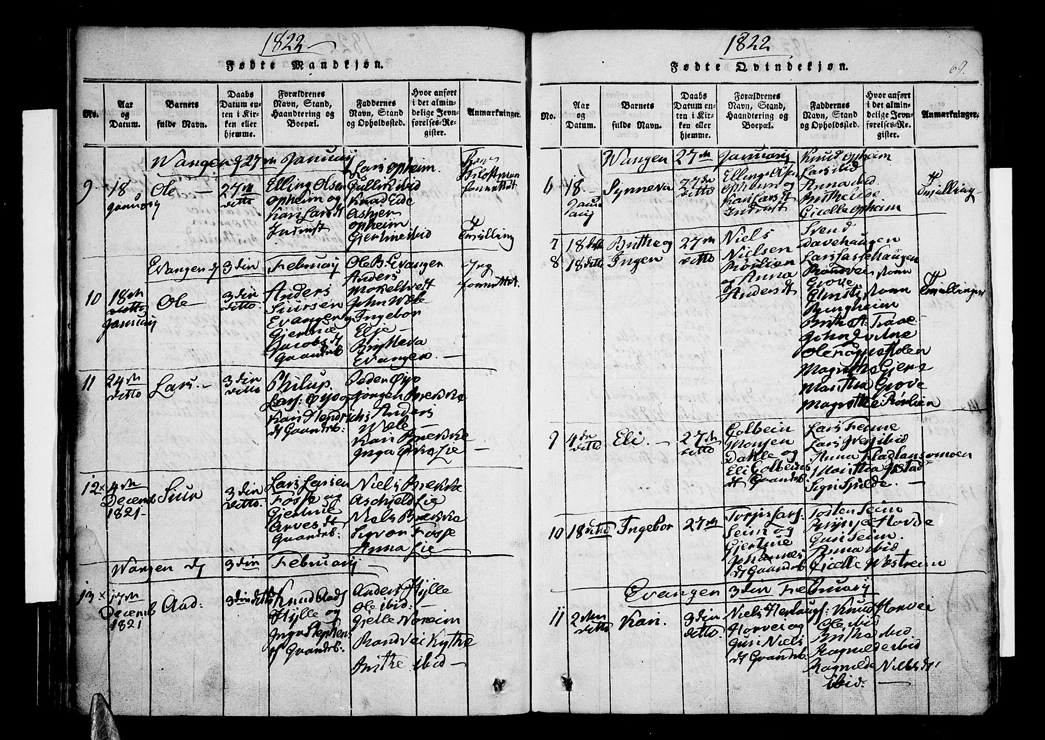 Voss sokneprestembete, AV/SAB-A-79001/H/Haa: Parish register (official) no. A 11, 1816-1827, p. 69