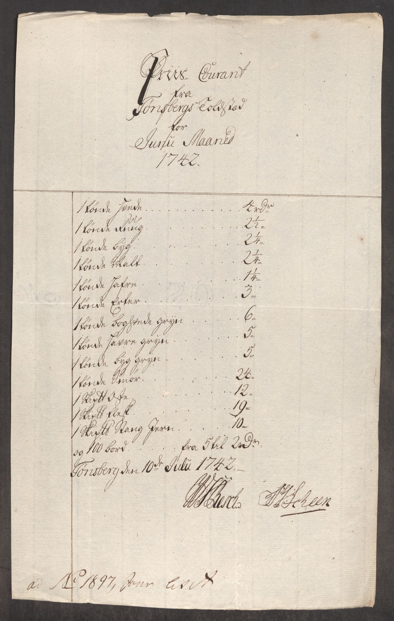 Rentekammeret inntil 1814, Realistisk ordnet avdeling, AV/RA-EA-4070/Oe/L0002: [Ø1]: Priskuranter, 1740-1744, p. 493