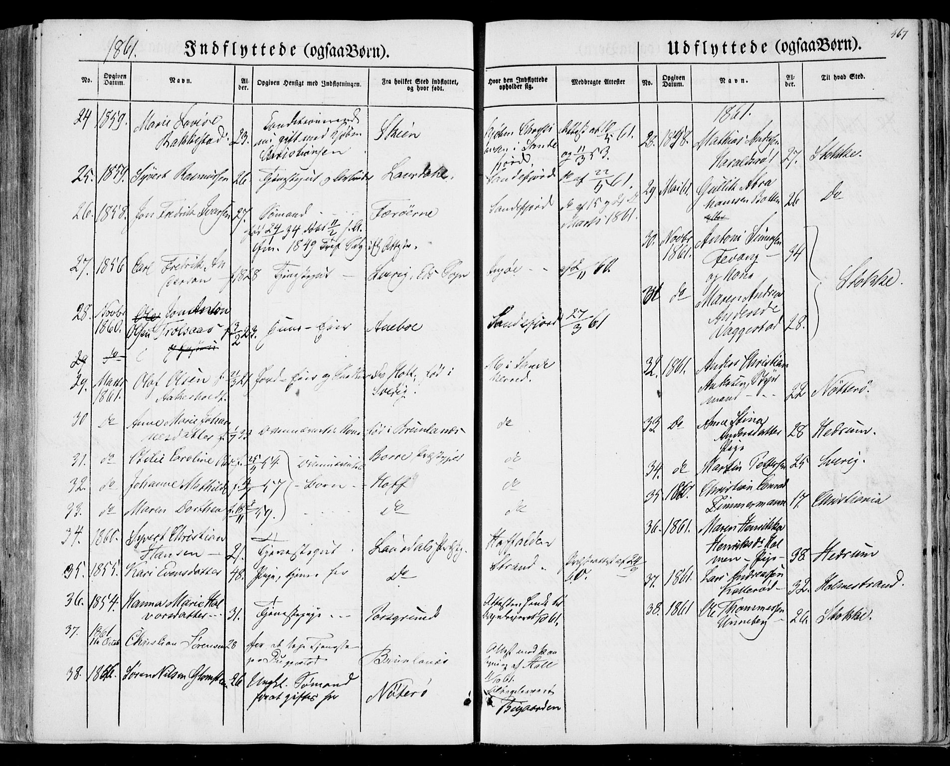 Sandar kirkebøker, AV/SAKO-A-243/F/Fa/L0007: Parish register (official) no. 7, 1855-1861, p. 467